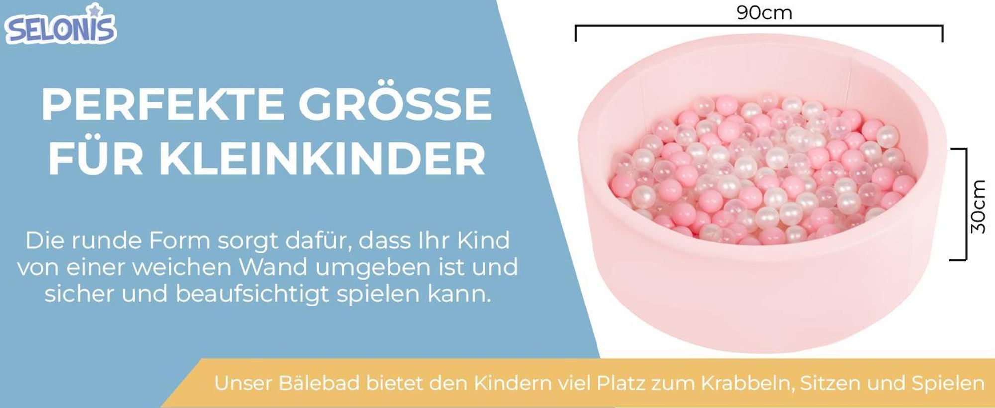 Selonis Bällepool Rund 90x30cm 200 Bunten Bälle ∅6cm - Babyspielzeug Bällebäder Baby zimmer Bälle bällebad Plastikbälle Spielbad - Hellgrau