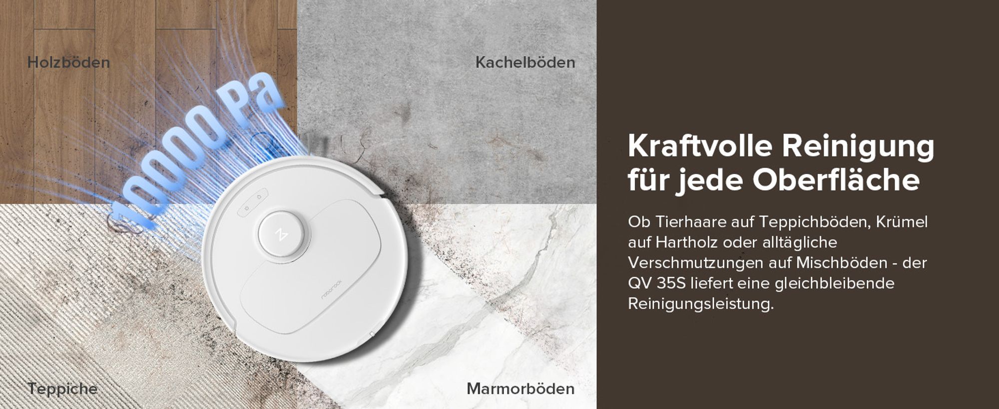 Roborock QV 35S Staubsauger Roboter, 10.000 Pa Saugroboter (Upgrade von Qrevo Plus), Anti-Tangle-Bürsten, Anhebbare Schleudermopps (Weiß)