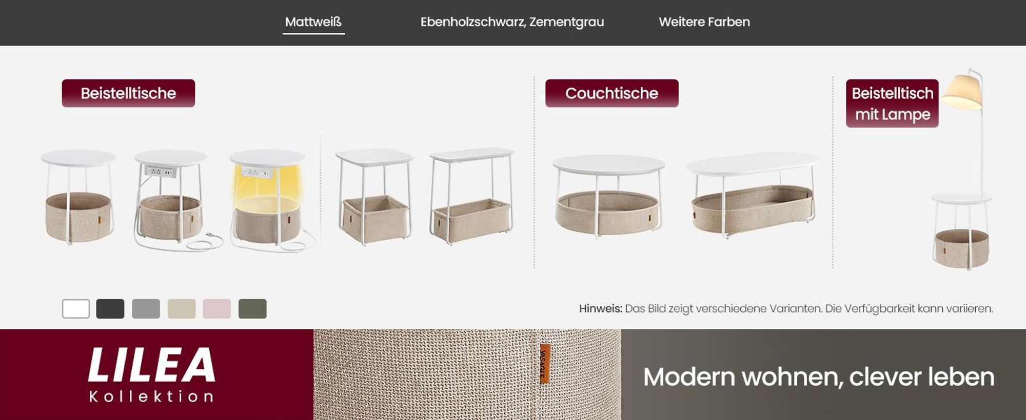 VASAGLE Beistelltisch, rund, mit Korb, Ø45 cm, Lorbeergrün-Cremeweiß