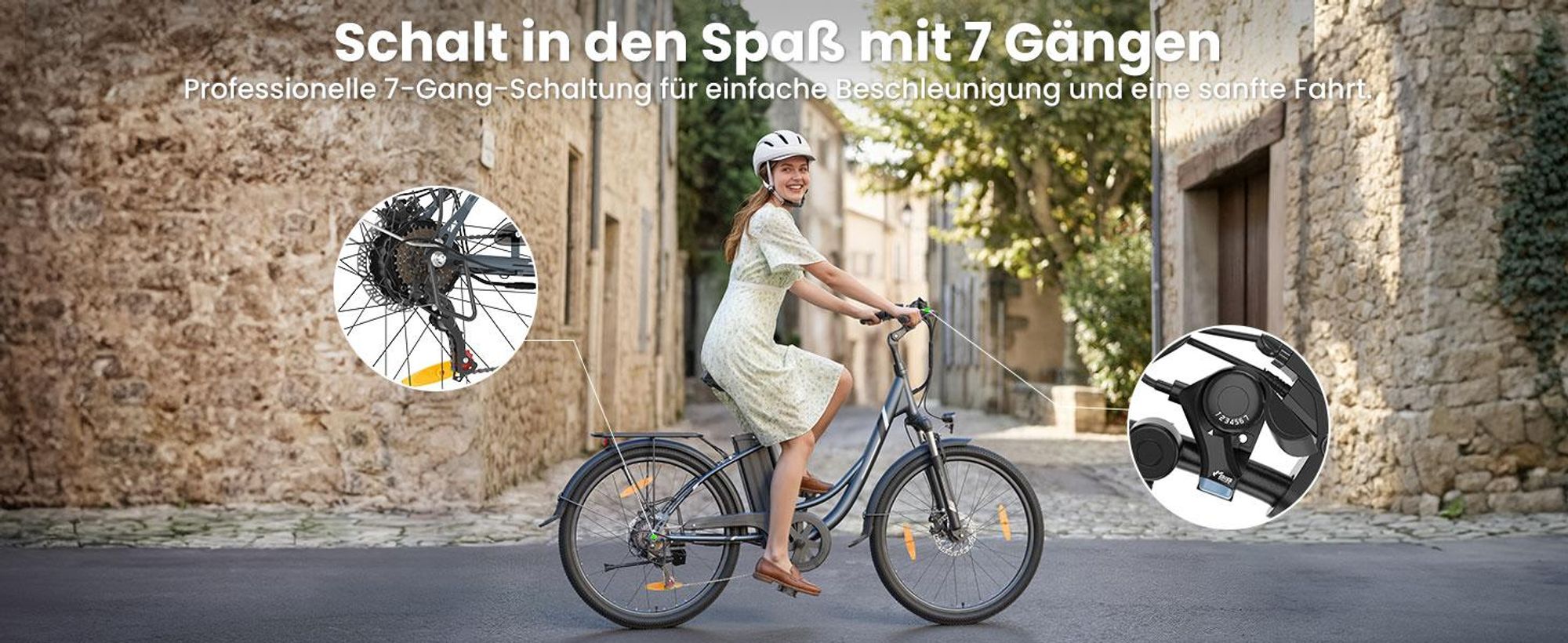 Touroll B1 E-Bike 250W, 90 km Reichweite, Shimano 7-Gang, 100 mm Federgabel, 25 km/h, Tiefeinsteiger