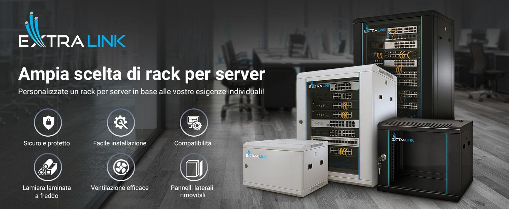 Extralink Armadio a rack 6U 600x450 Grigio a parete - Scaffale a parete - 6U - 60 kg - Serratura di sicurezza - Guide di stoccaggio - Grigio