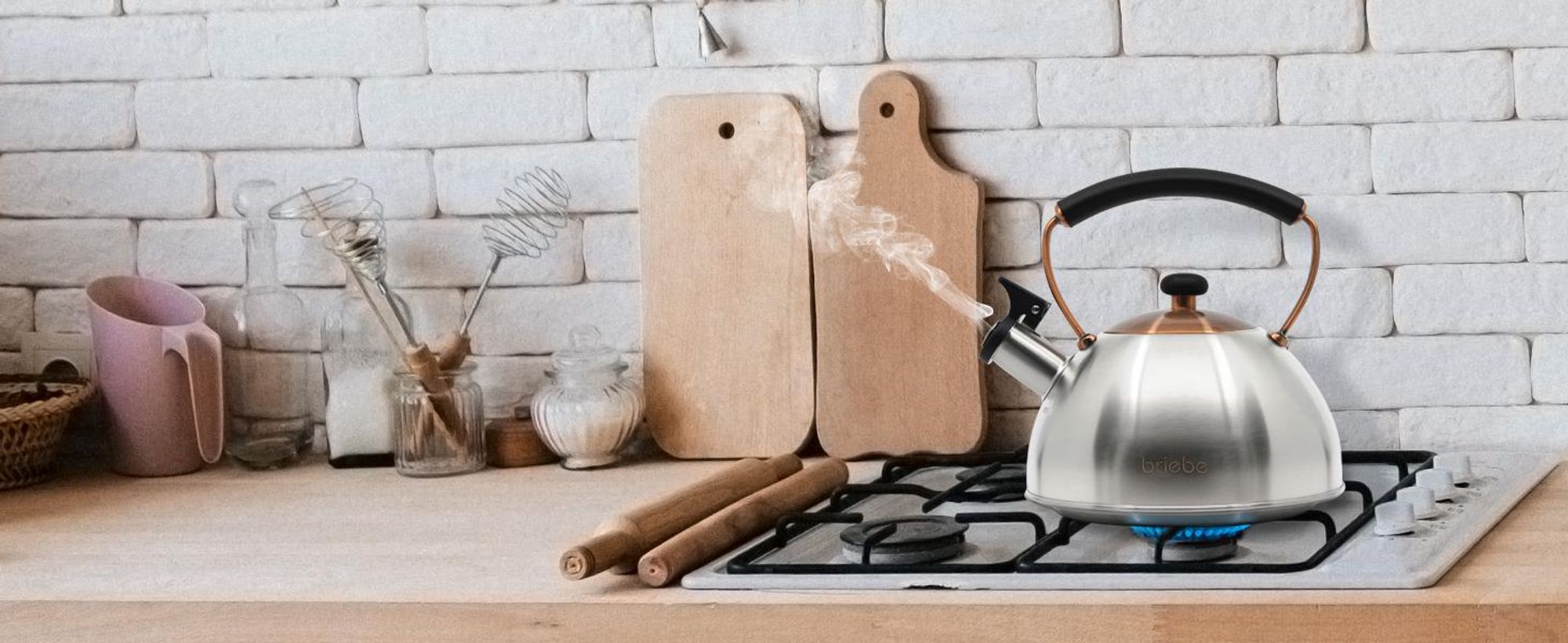 Briebe I-Bronze Wasserkessel Induktion Flötenkessel 2,3L Edelstahl, Retro, Bakelit Handgriff Inox/ Bronze