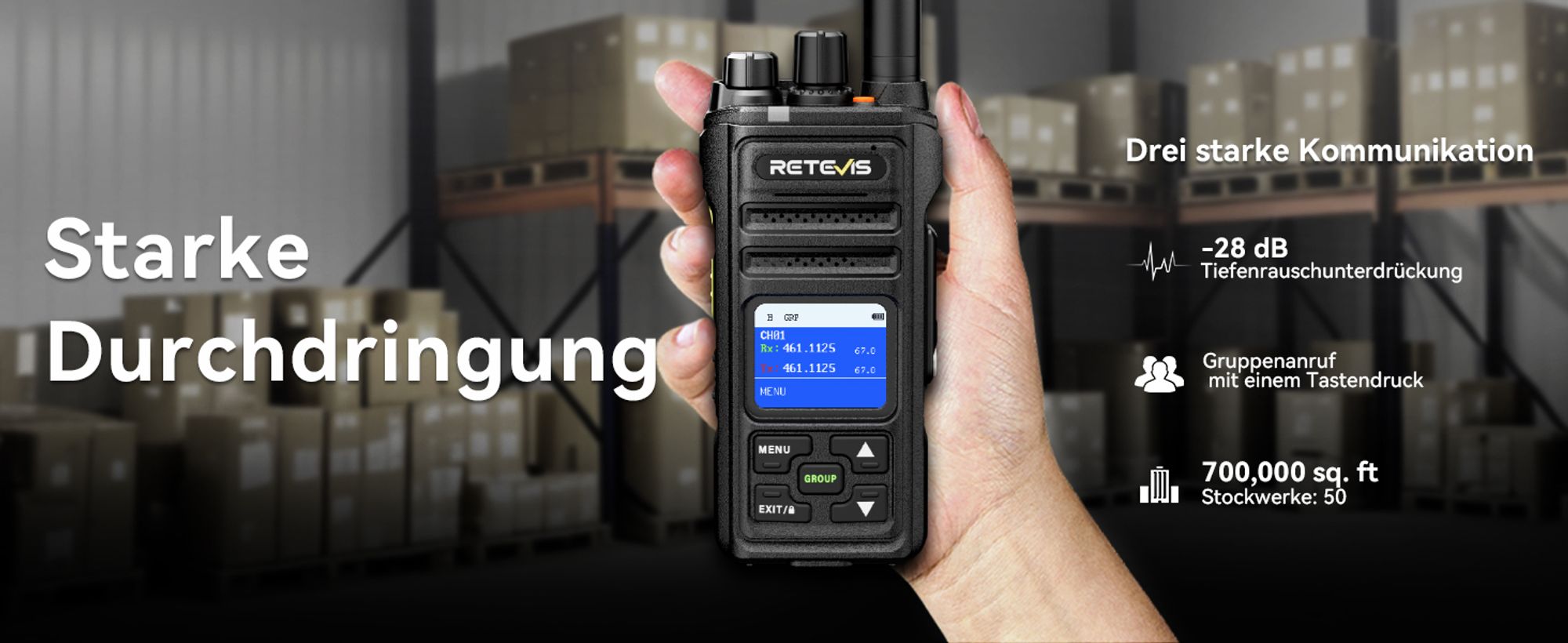 Retevis NR630S Walkie Talkie GroBe Reichweite, wasserdichte Funkgeräte für Erwachsene, IP67, 2800 mAh, KI-Rauschunterdrückung, LCD für die Logistik