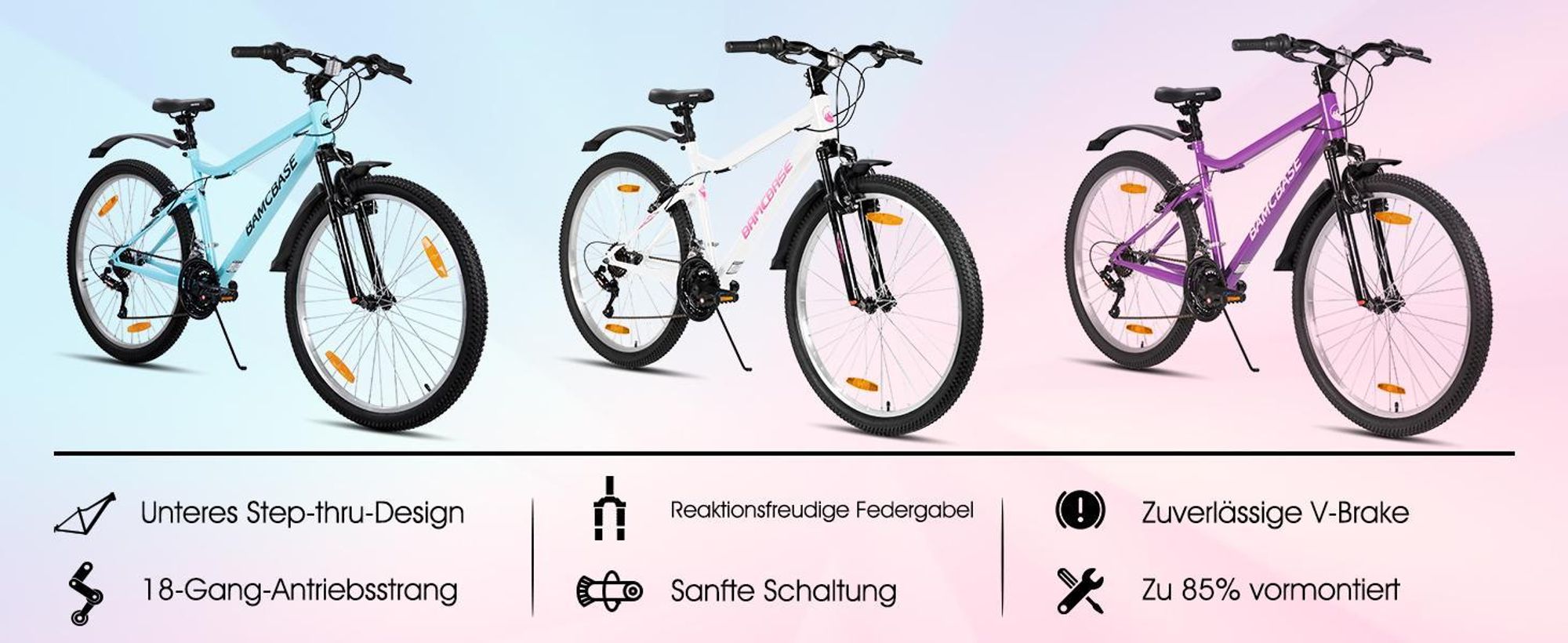 Hiland 26 Zoll Damen Mountainbike, 18-Gang Schaltung, Mountainbike mit V-Bremsen, Robustes MTB für Frauen Studenten-Pendlerfahrrad, Weiß