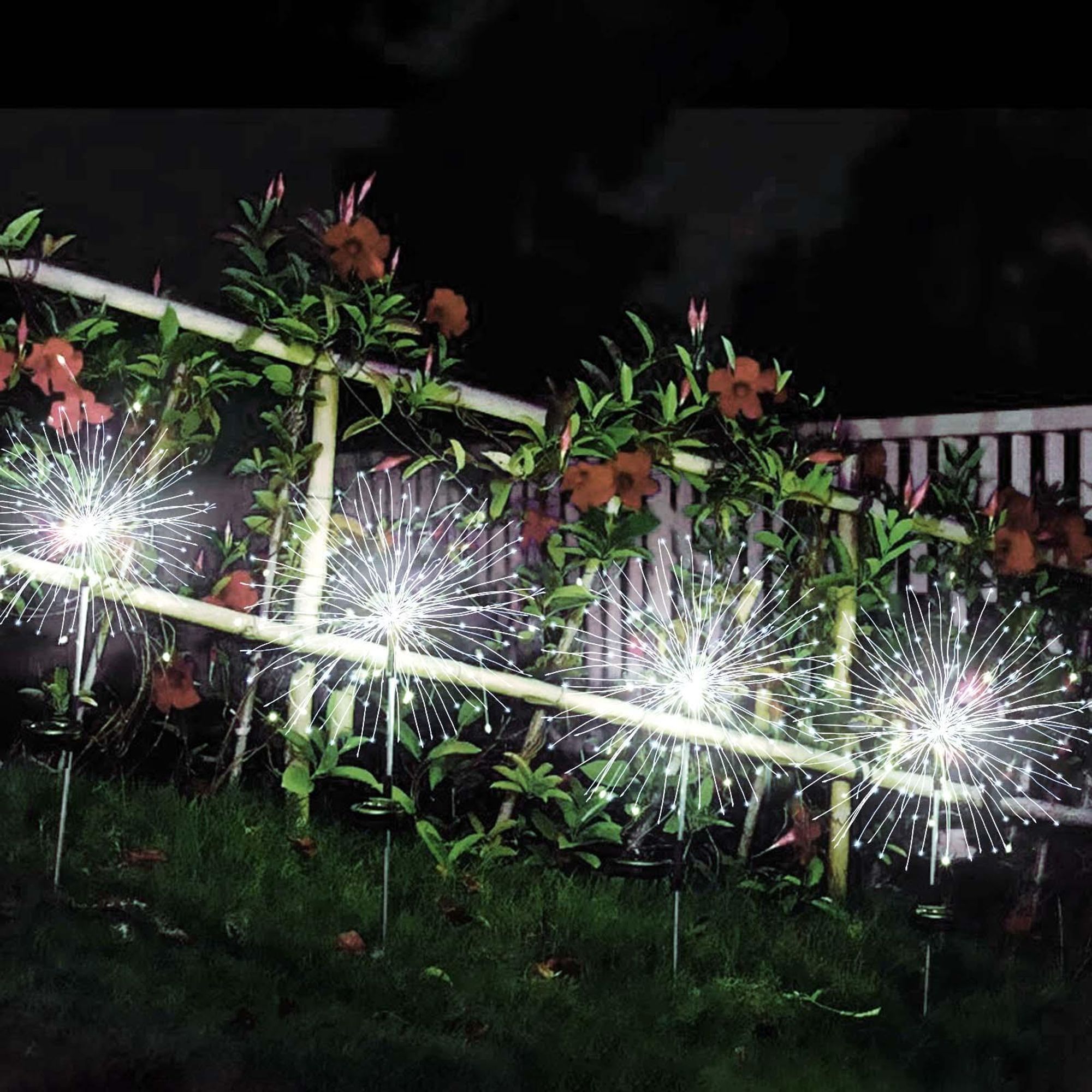 Salcar 2er Set Solarleuchten Garten Gartenleuchten LED Solar Feuerwerk Kaltweiß, 8 Modi Solarlampen für außen Pusteblume mit Erdspieß