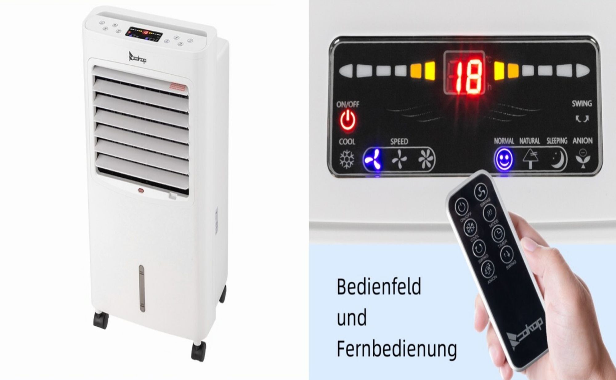 LEADZM Mobiles Klimagerät 4-in-1 Luftkühler, 75W,4 Eiskristalle, 8L Wassertank,Luftstrom:550 m³/h