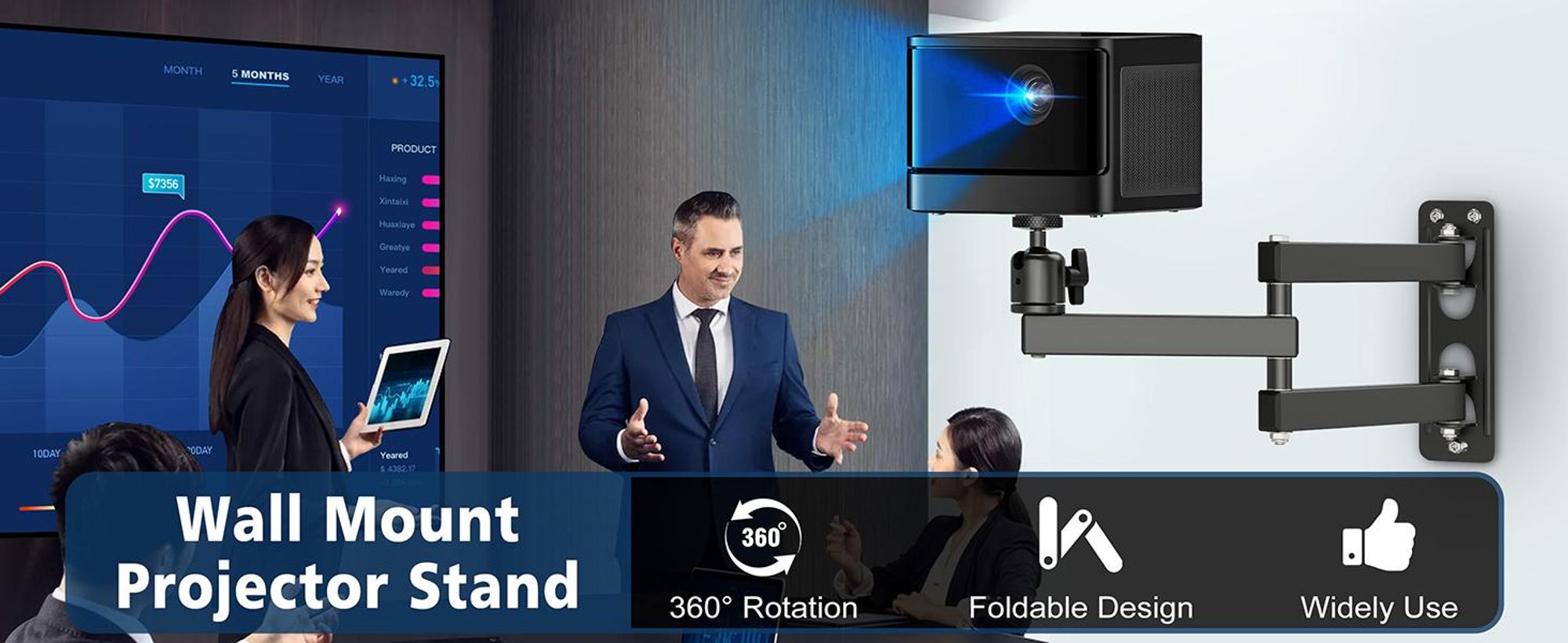 Beamer Halterung, Projektor Halterung, Projektor Wandhalterung, Beamer Wandhalterung, Projektorhalterung, Halterung für Video-Projektor, 360° Drehbar