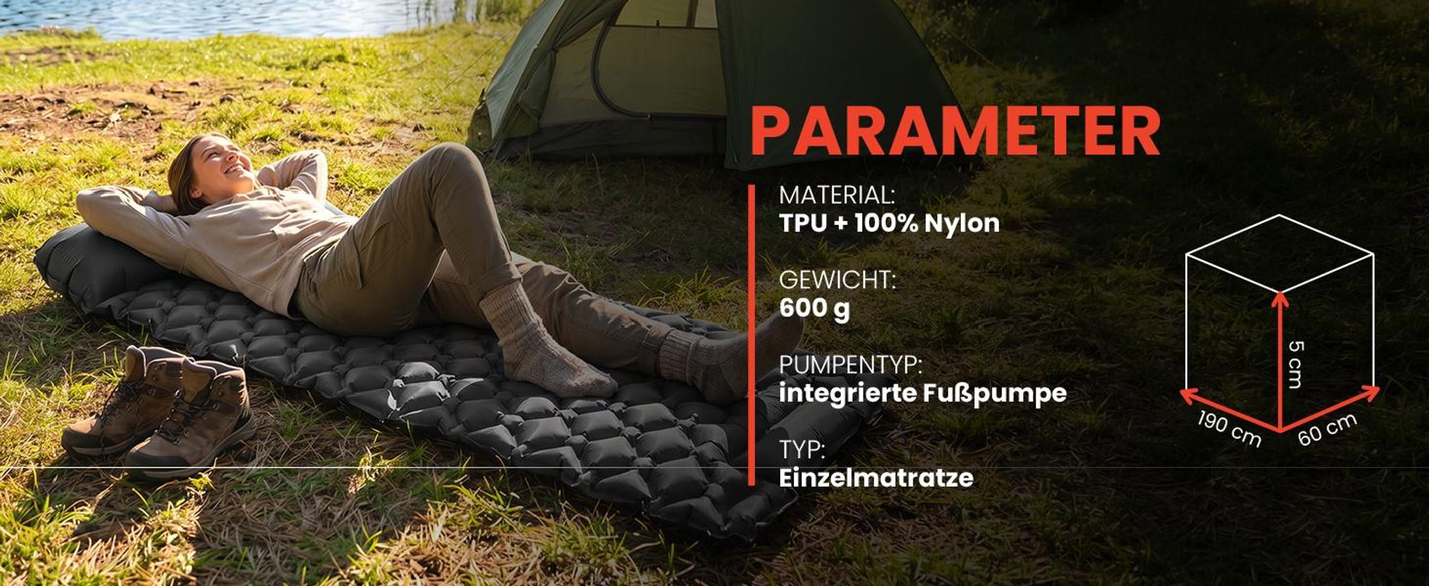 Graue Selbstaufblasende Isomatte Luftmatratze Schlafmatte Matratze Camping
