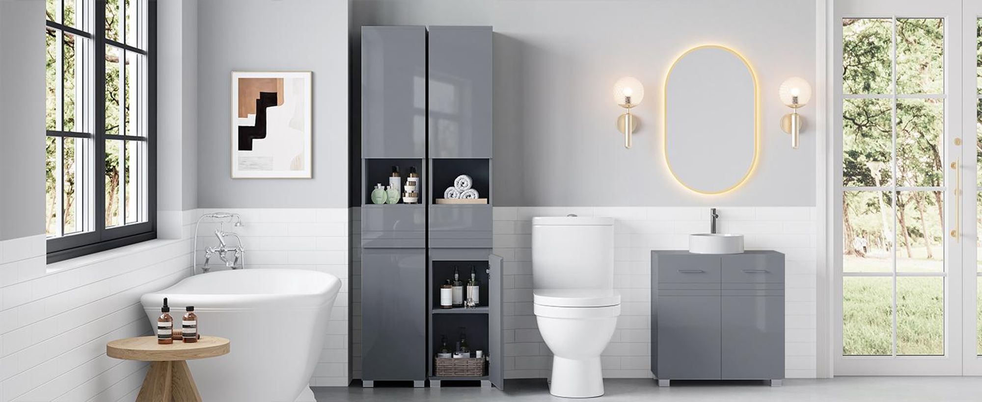 VASAGLE Badezimmerschrank, Badschrank, Badezimmermöbel mit einer Schublade/2 Schubladen, verstellbare Ablagen, offenes Fach