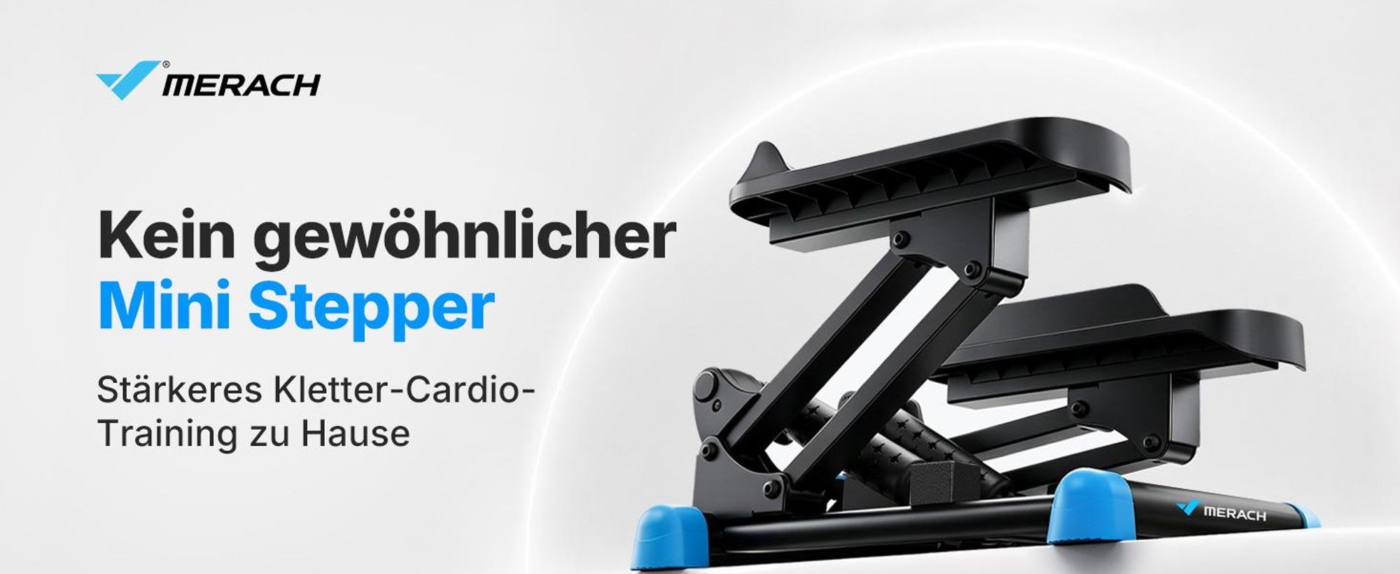 MERACH 3-in-1 Mini Stepper mit LCD-Display und Widerstandsbändern – großer 155-mm-Schritt, leise Stoßdämpfung, Ganzkörpertrainer bis 150 kg, schwarz