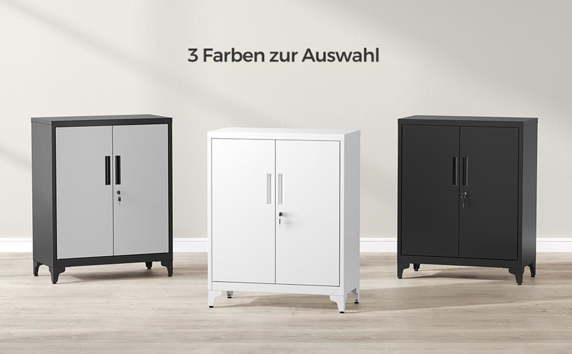 SONGMICS Aktenschrank, Mehrzweckschrank, Büroschrank mit 2 Türen, Schrank abschließbar, aus Stahl Schwarz