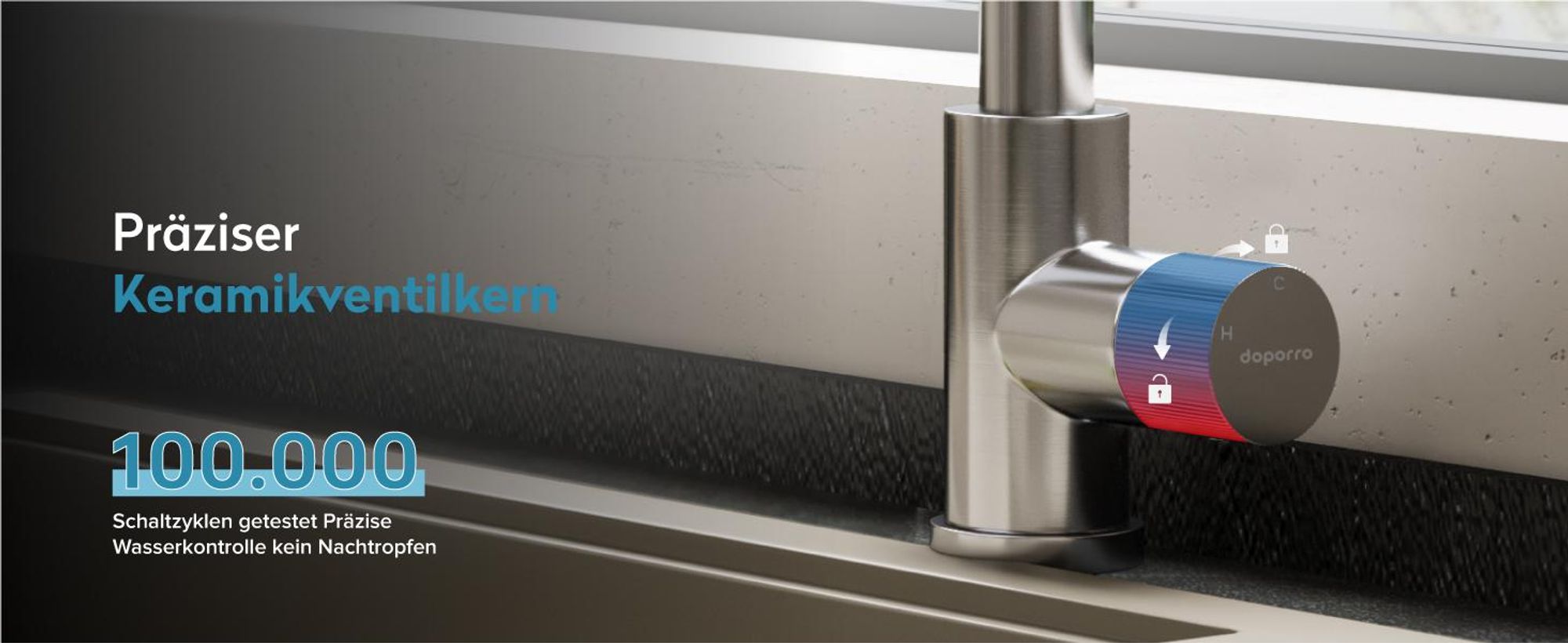 doporro Wasserfall Wasserhahn Küche Hochdruck mit 3 Strahlarten und Einhebel-Mischbatterie, ausziehbare Spültischarmatur Gebürstet silber Turnix-02