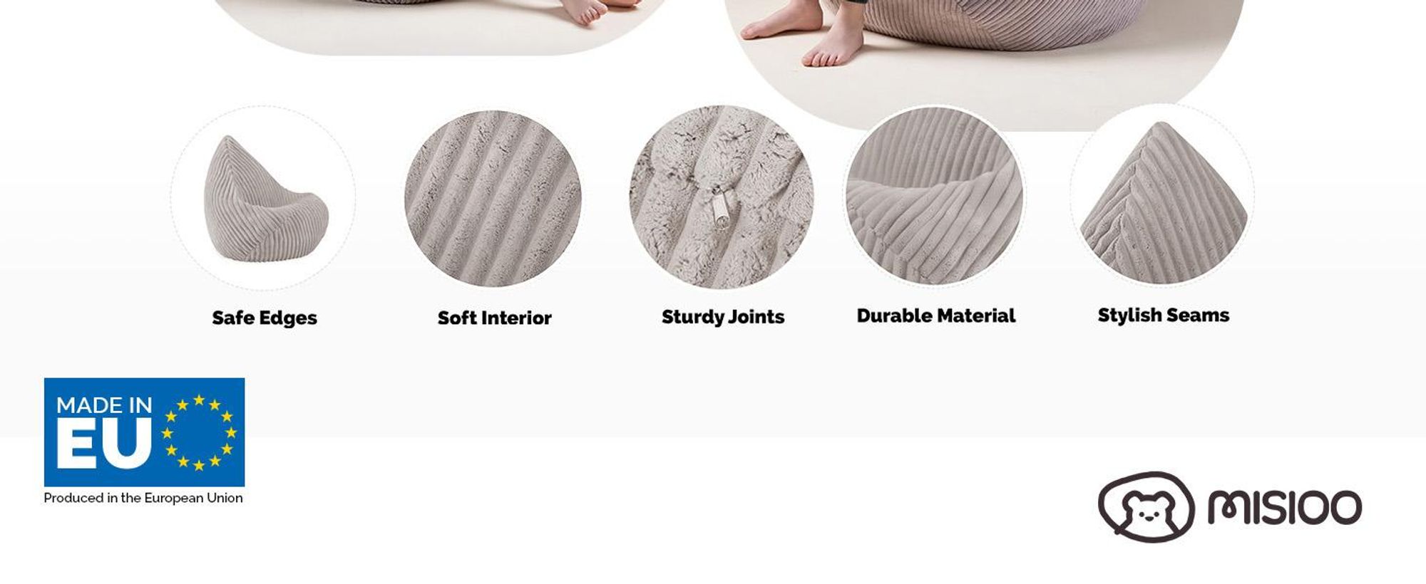 Pouf per bambini MISIOO Premium - Ergonomico - Dai 12 mesi in su - Comodi pouf per la cameretta dei bambini - Pouf con imbottitura leggera in polistirolo