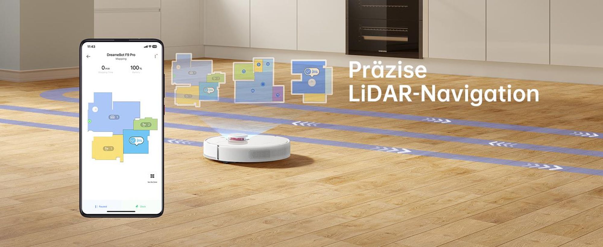 Dreame F9 Pro 2in1 Roboter Saugroboter mit LDS-Navigation,2500Pa Saugkraft,Kartenzeichnung,für Tierhaare/Hartböden/Teppiche,150Min,App-Steuerung,Weiß