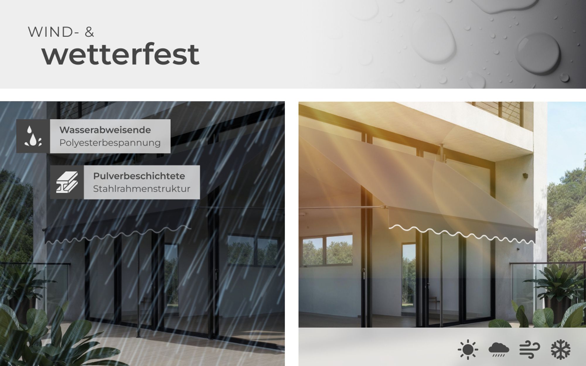 tectake® Klemmmarkise mit Handkurbel einfache Montage