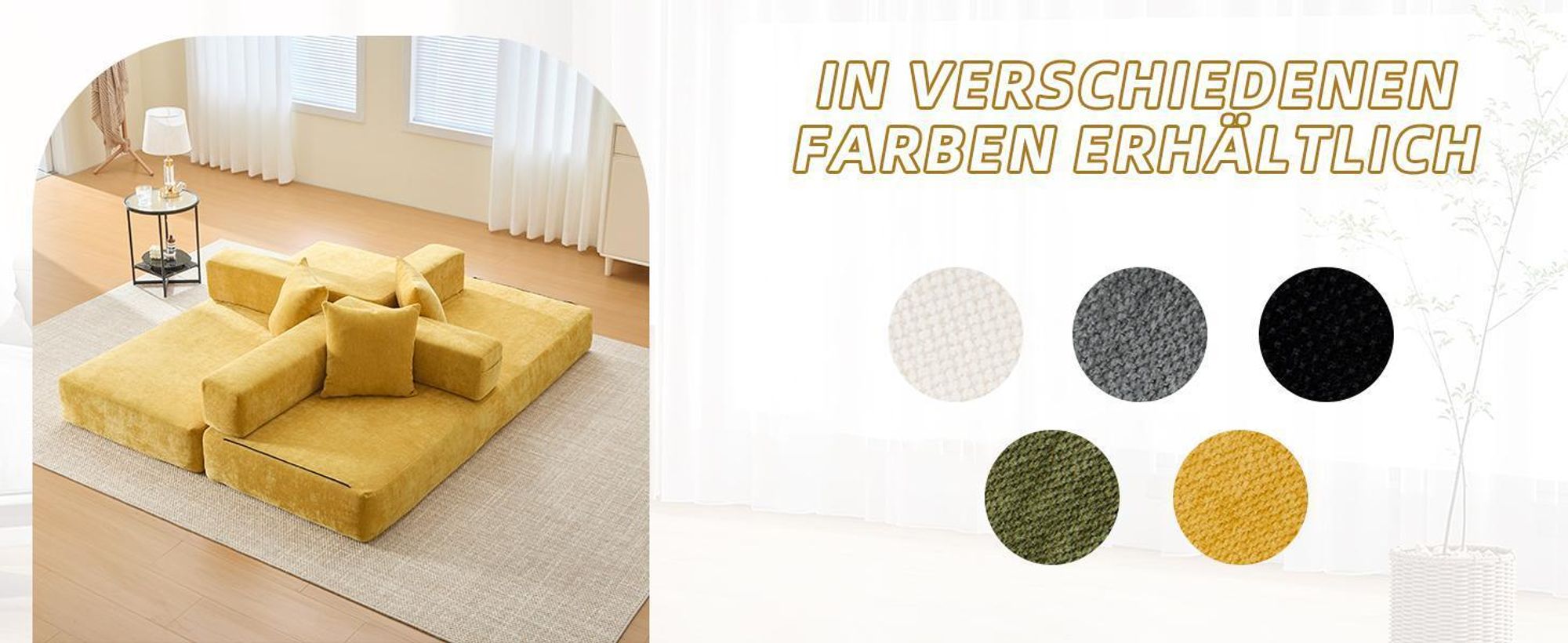 LVHOM Modulares Schlafsofa aus Chenille, Klappbares Bodensofa mit Seitentasche, Polstersofa Klappsofa Bettcouch 198x79/159cm, Beige