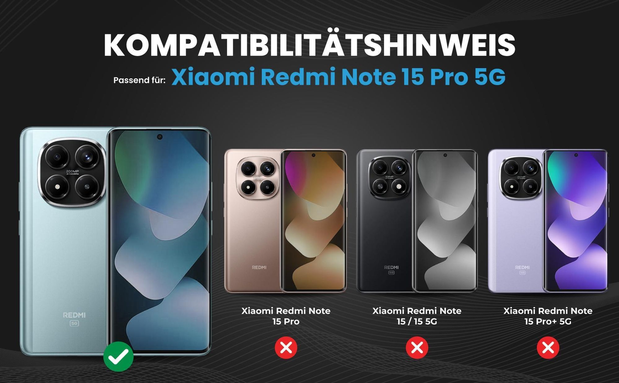 Kompatibilitätshinweise Hülle für Xiaomi Redmi Note 15 Pro 5G