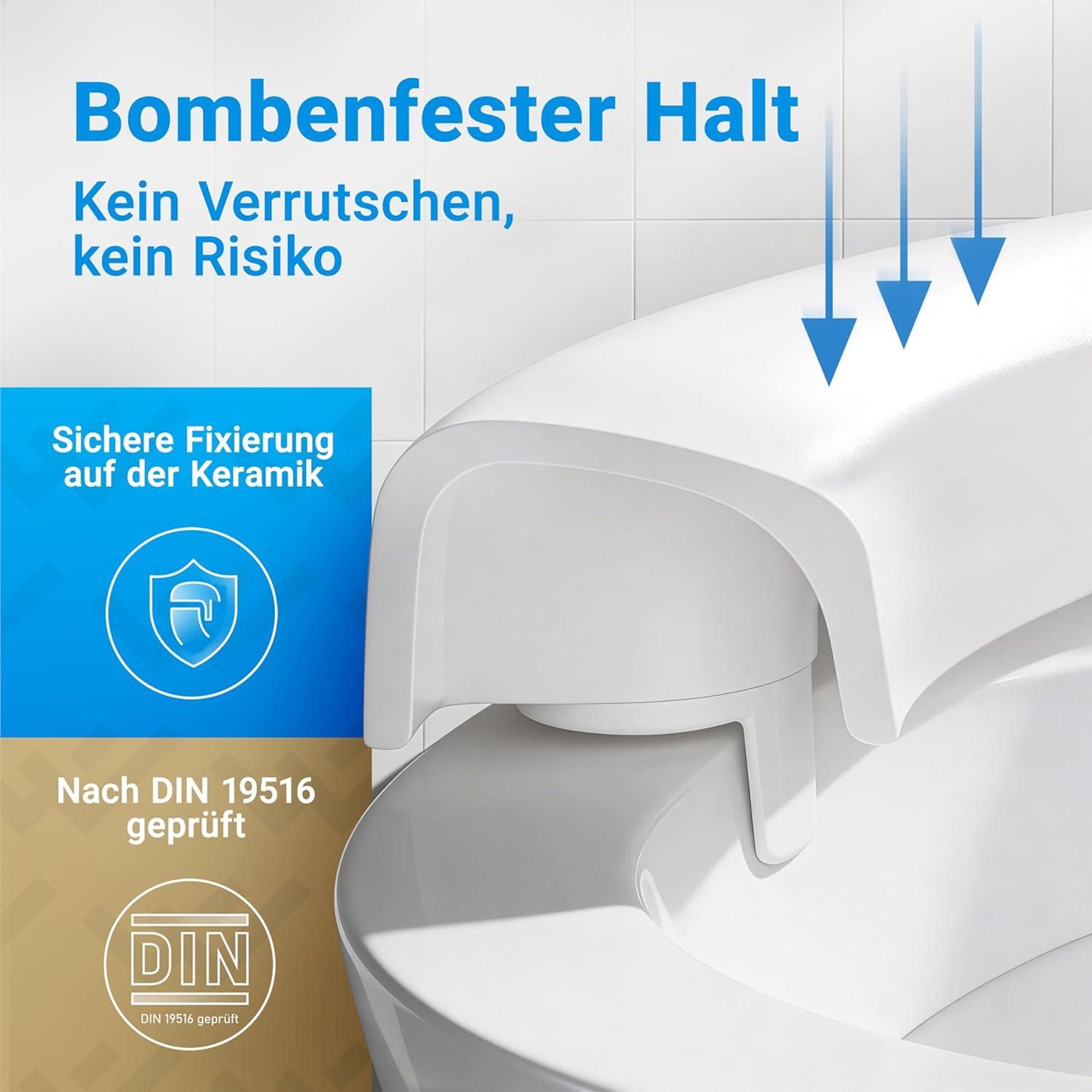 LOBENSWERK Toilettendeckel mit Toilettensitzerhöhung [5cm] Rutschfest dank Winkelpuffern | WC Sitzerhöhung aus Urea-Duroplast mit 250KG Tragkraft