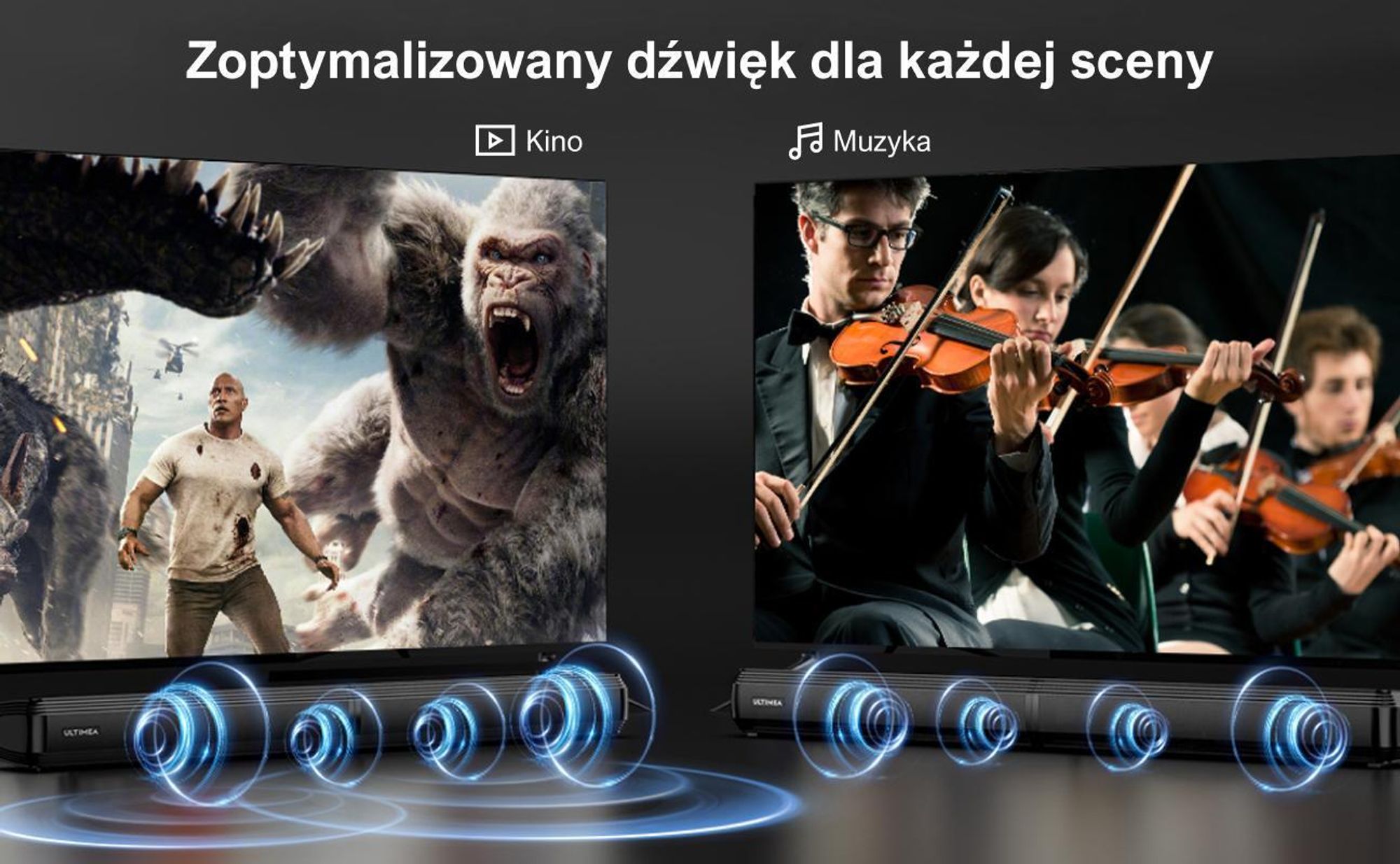 Soundbar ULTIMEA 2.2-kanałowy, odłączana konstrukcja 2 w 1, wbudowane 2 głośniki wysokotonowe i niskotonowe, Bluetooth 5.3, ARC, optyczne, AUX i USB