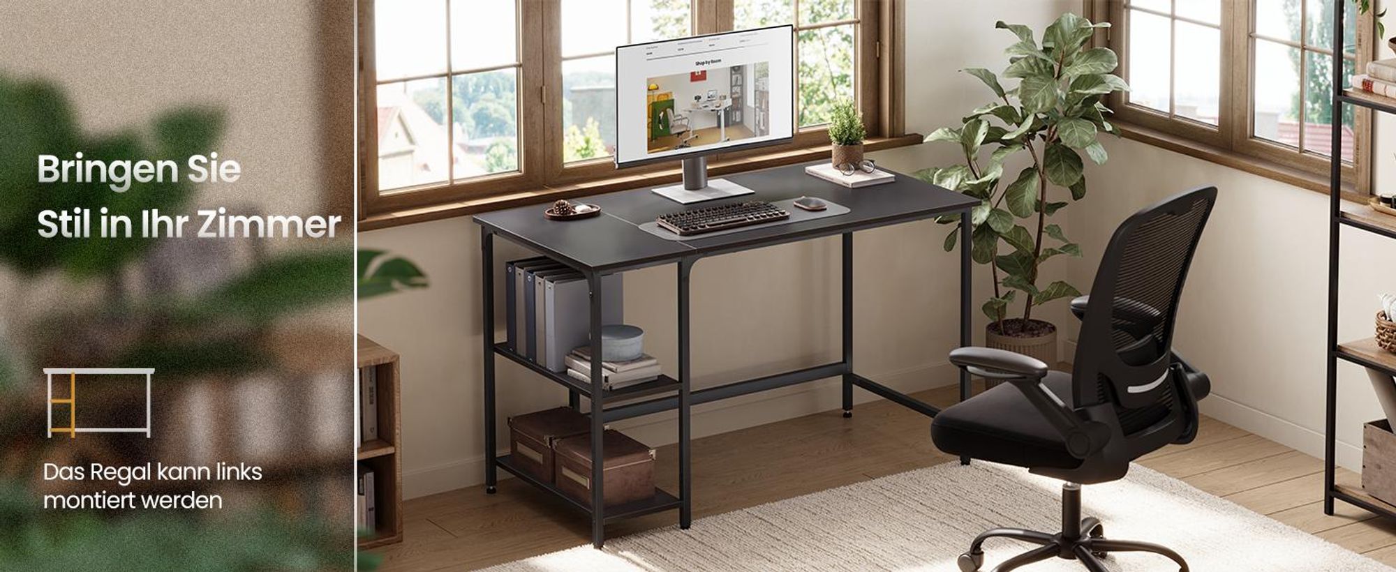 VASAGLE Computertisch Schreibtisch mit 2 Regale 120 x 75 x 60 cm Schwarz
