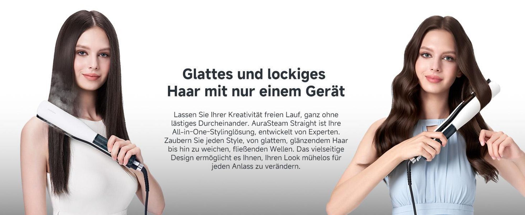 Dreame AuraSteam Frisur Haarglätter,glatte&lockige,Heizplatte,flexible 3D-Platte,zweireihige Dampffunktion,abnehmbarer Wassertank,5 Temperaturstufen