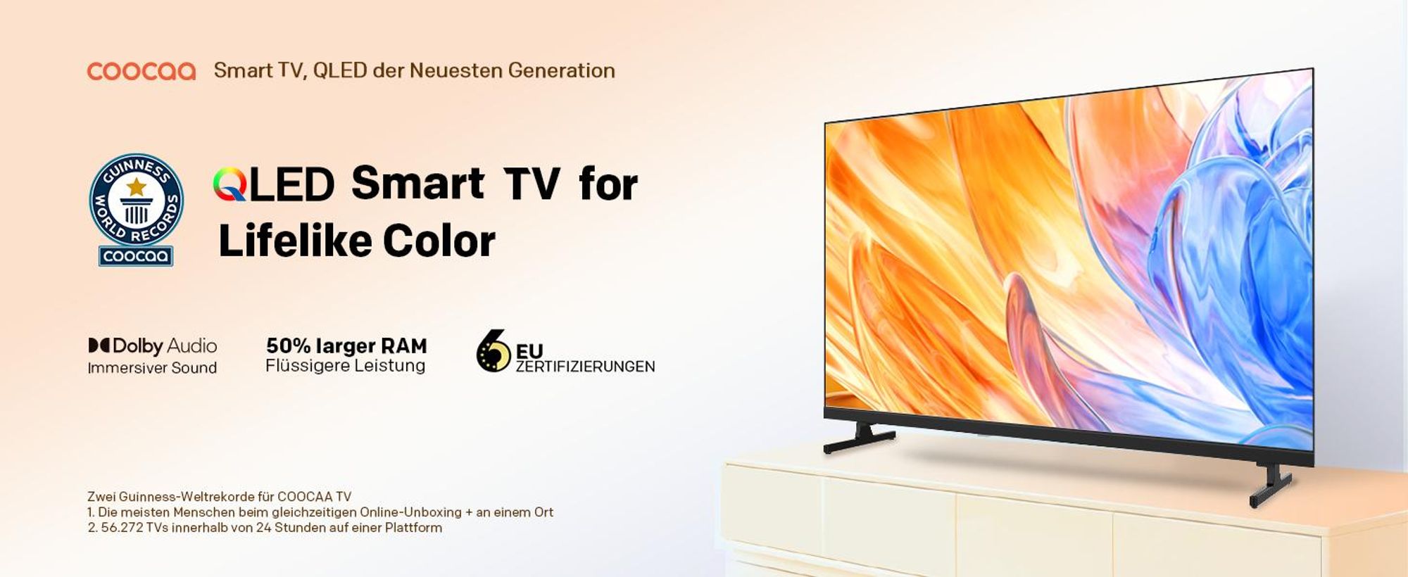 coocaa 32 Zoll QLED HD Smart TV (Google TV, HDR10, Triple Tuner DVB-T2/C/S2, Netflix, Prime Video, YouTube, VESA 20x10) WM-Fernseher