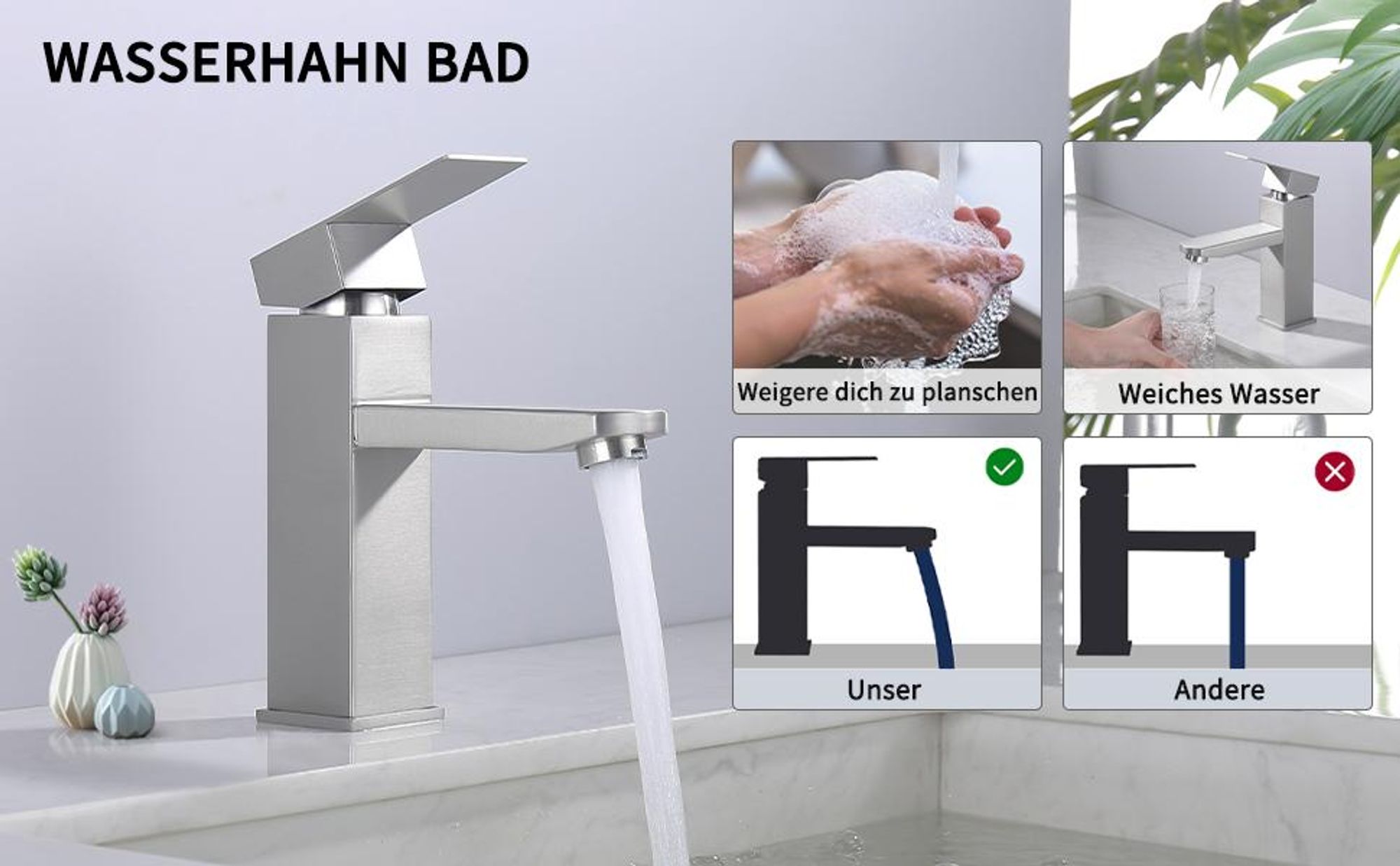 Homelody Wasserhahn Bad Warm und Kalt,Einhandmischer Gäste WC Waschtischarmatur, Gebürstet