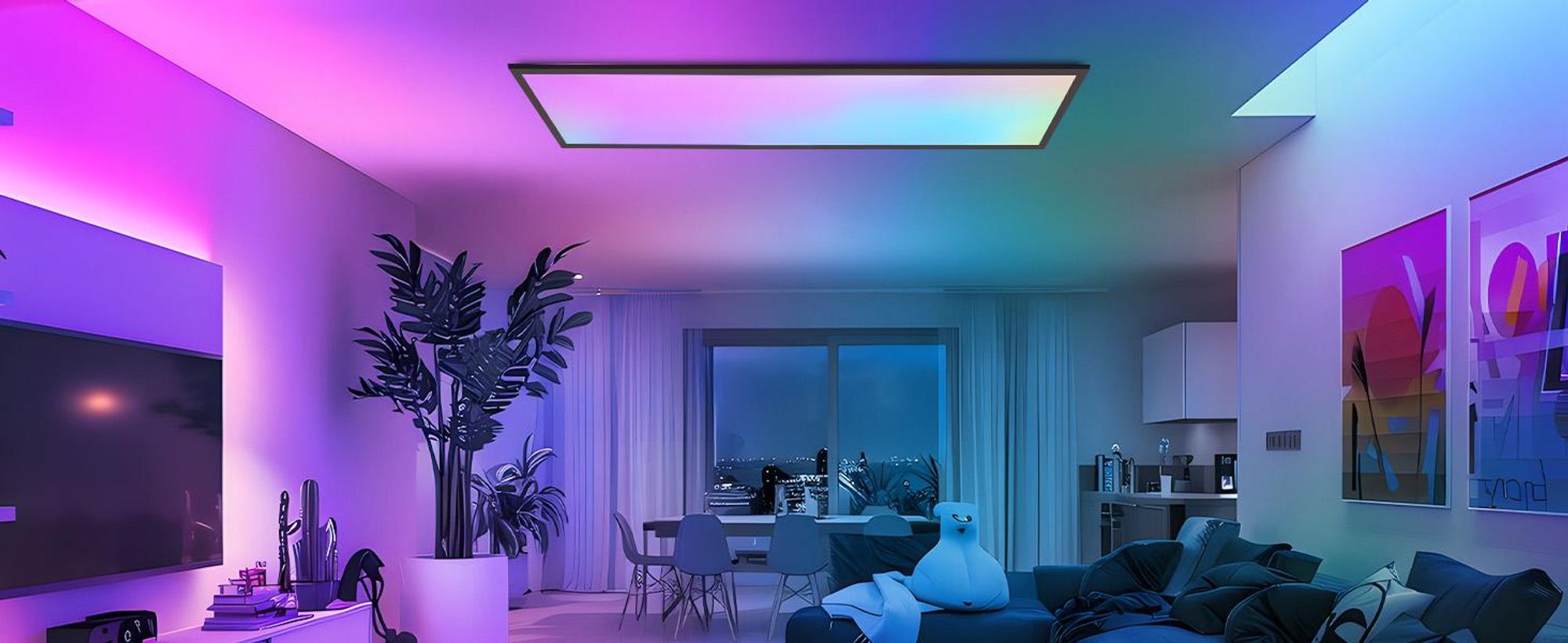 Lampa sufitowa panelowa LED ZMH z funkcją ściemniania, panel sufitowy RGB ze zmianą kolorów, długa, płaska lampa sufitowa z pilotem, duża lampa 24 W do biura, pokoju zabaw i salonu