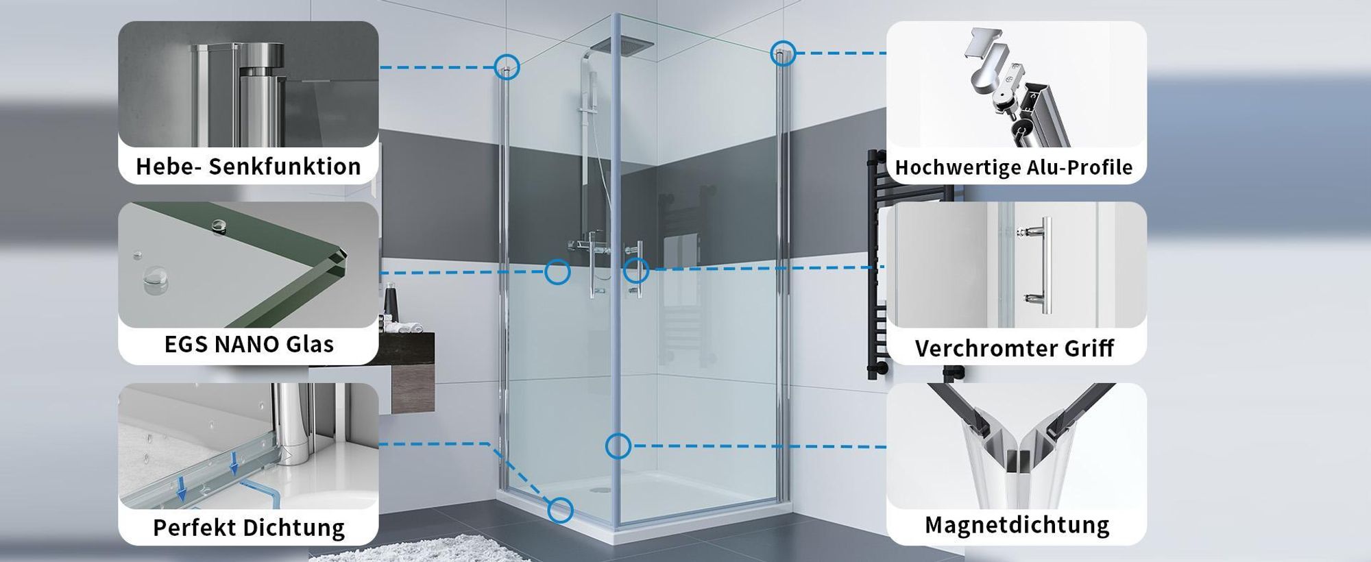 IMPTS Pendeltür Duschkabine Eckeinstieg 90x90x195cm Duschabtrennung Doppelt Schwingtüren Eckdusche ESG NANO Glas Duschwand,OHNE Duschwanne