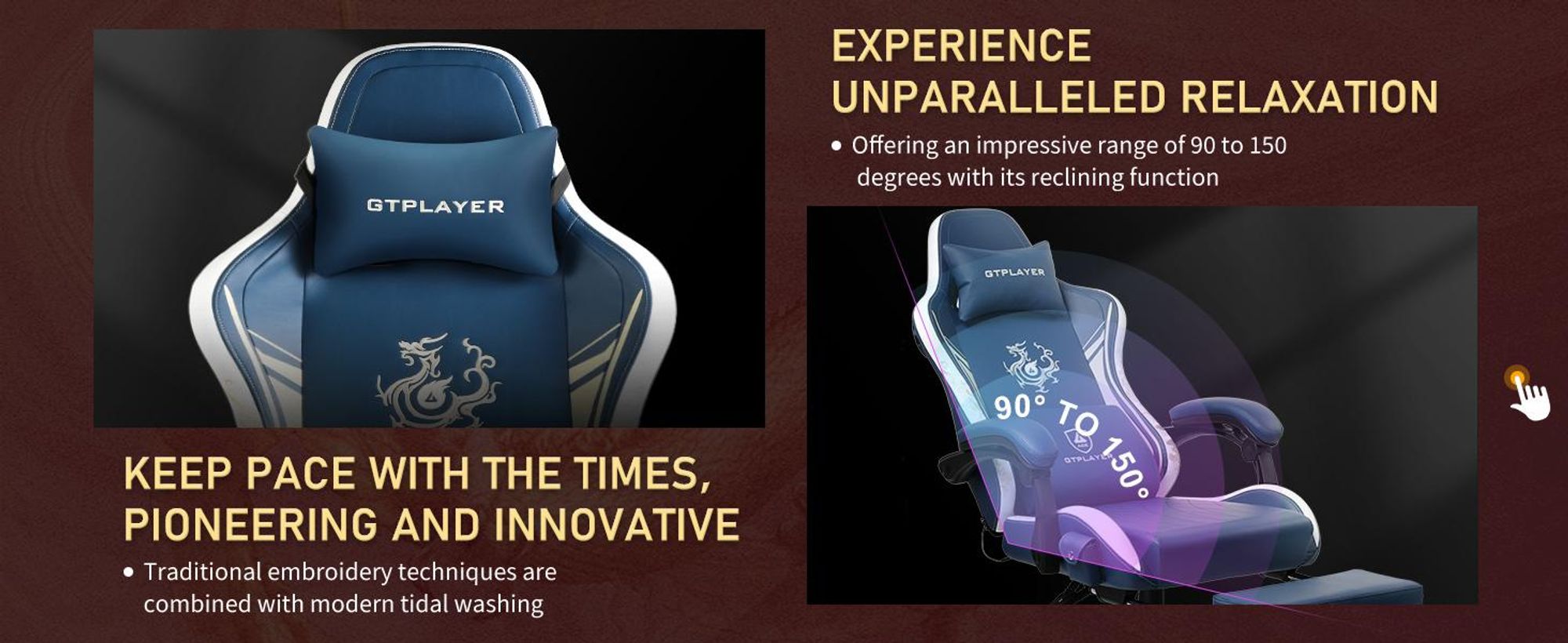GTPLAYER Herné kreslo Herné kreslo s Bluetooth reproduktormi a opierkou na nohy, kancelárske kreslo série Dragon, ergonomické otočné kreslo, počítačové kreslo modré