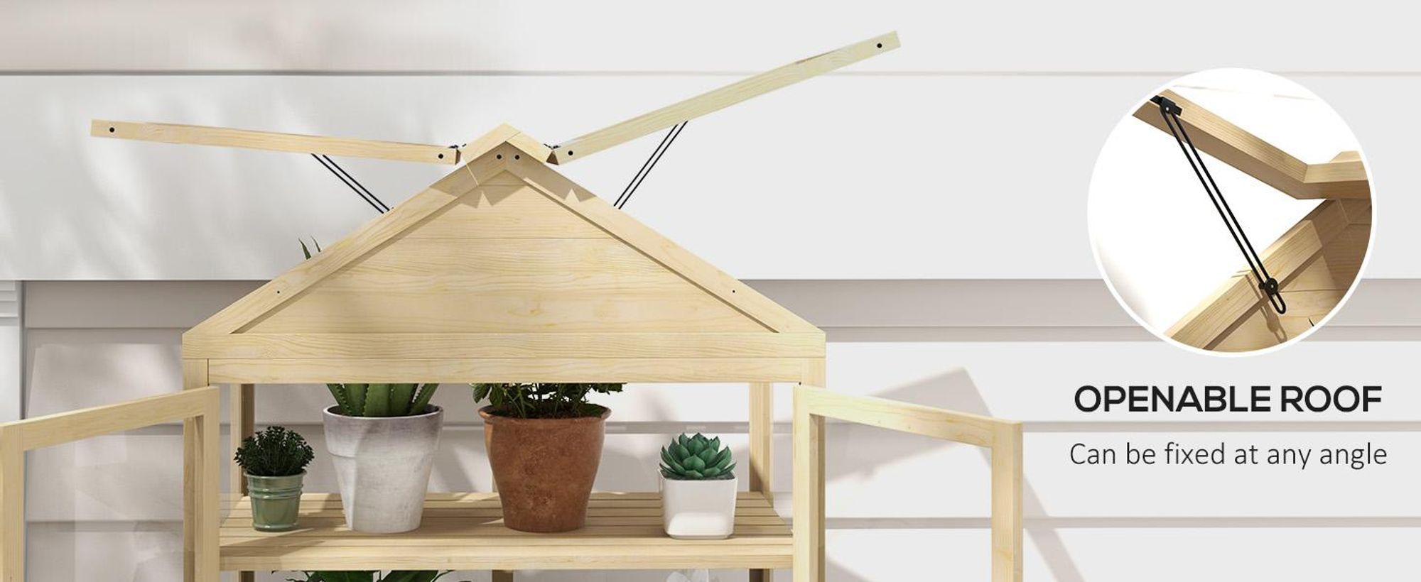 Drewniana szklarnia Outsunny z zamykaną obudową, 4 poziomami, świetlikiem, podwójną obudową i drzwiami, do ogrodu, na balkon, naturalna, 100 x 56,5 x 178 cm