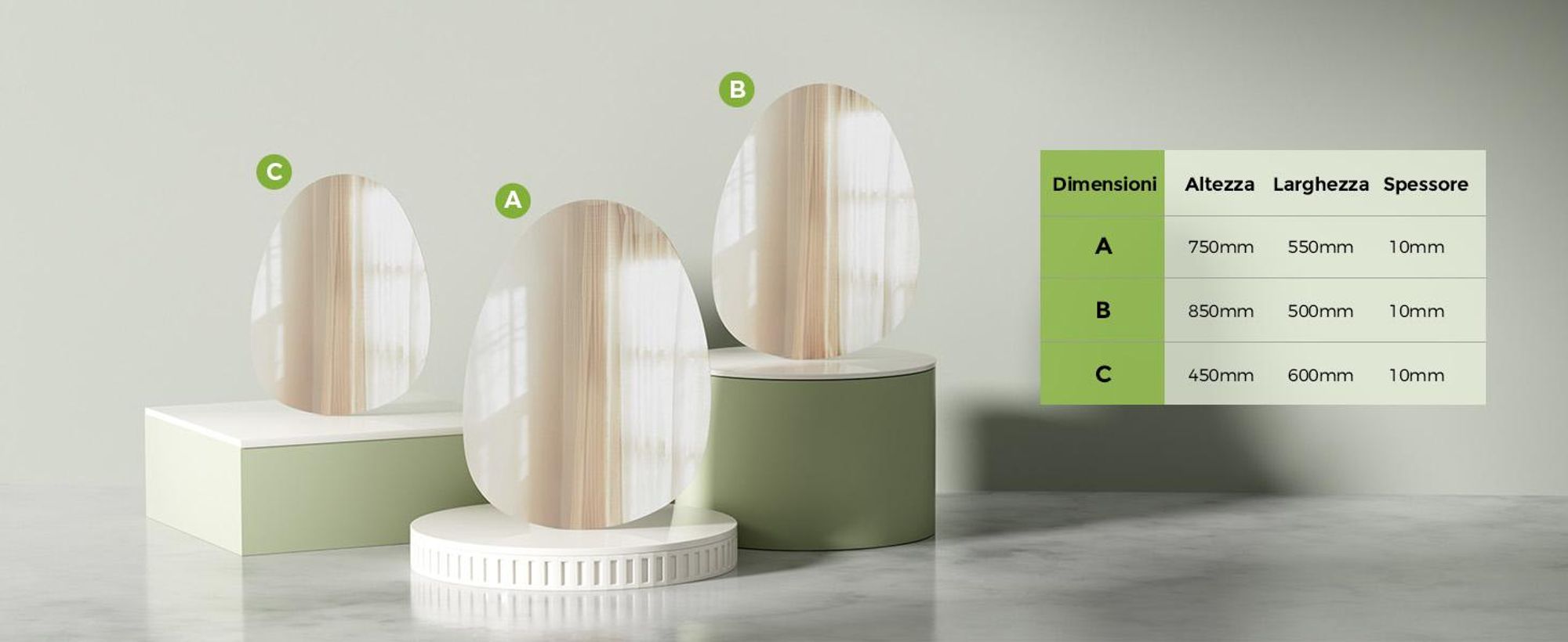 S'AFIELINA Specchio da parete asimmetrico 60×45 cm senza cornice Specchio Decko Specchio da bagno per soggiorno, bagno e camera da letto