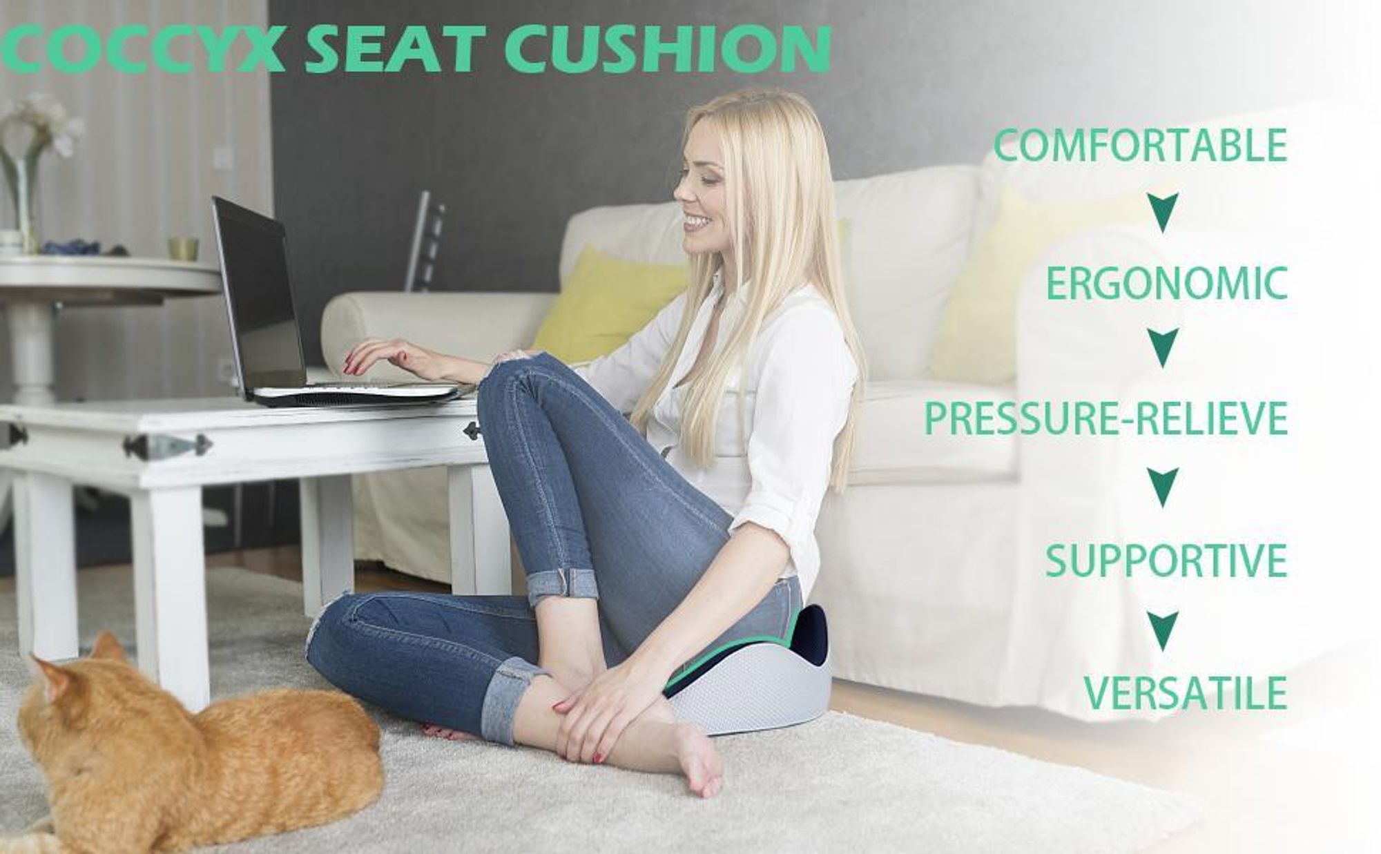 OrthopäDisches Sitzkissen, Memory-Sitzkissen, Keilkissen, Steißbeinkissen, Ergonomisches Stuhlkissen, für Bürostuhl, Autositzkissen