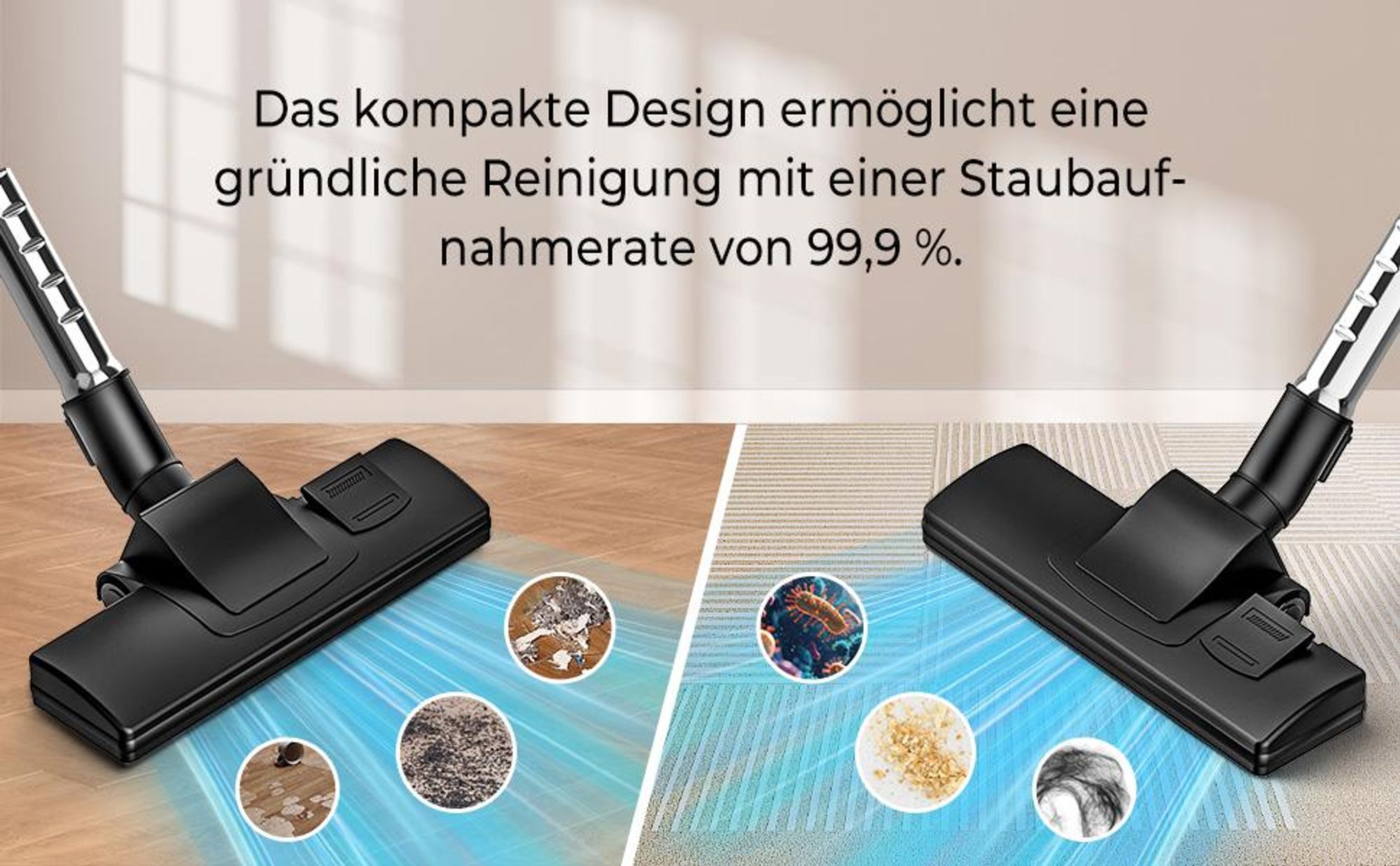 Staubsauger Beutellos Zyklon,  3200W hohe Saugleistung, 1,5L Staubbehaelter, inkl. Zusatzduesen, 99.9 % Staubaufnahme, für Hart- und Teppichboeden