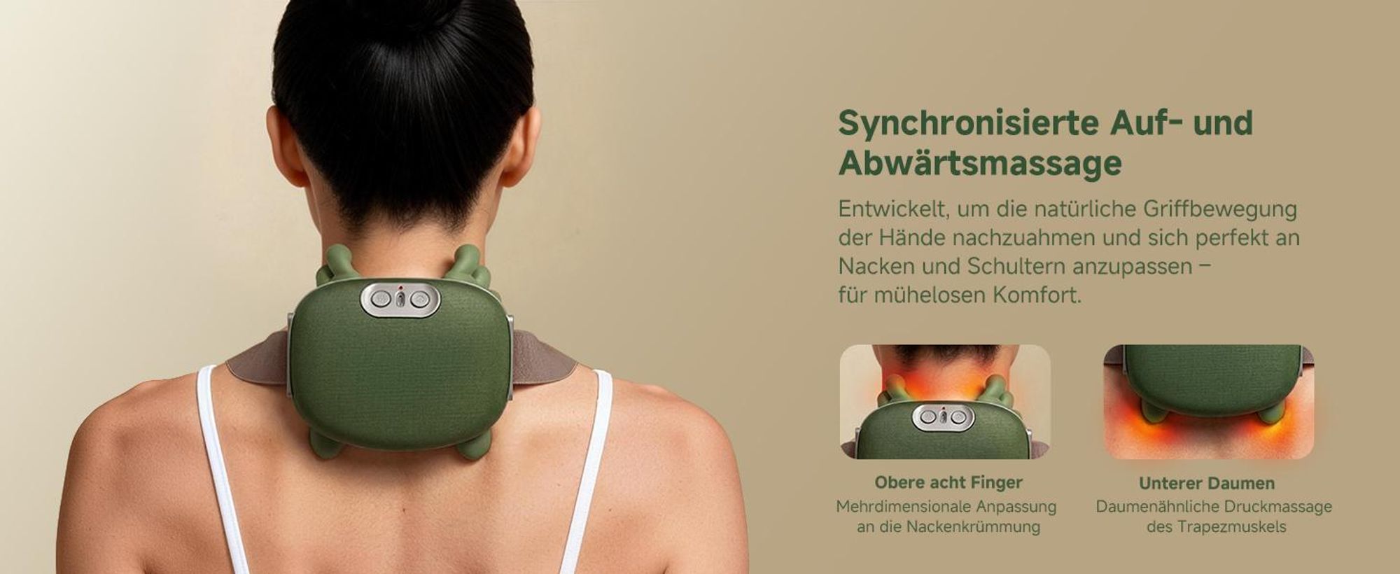 Bionische Shiatsu Massagegerät mit Wärme – Tragbares 4D Nacken- & Rückenmassagegerät, Tiefengewebe-Knetmassage, Elektrisch, Muskel- & Schmerzlinderung