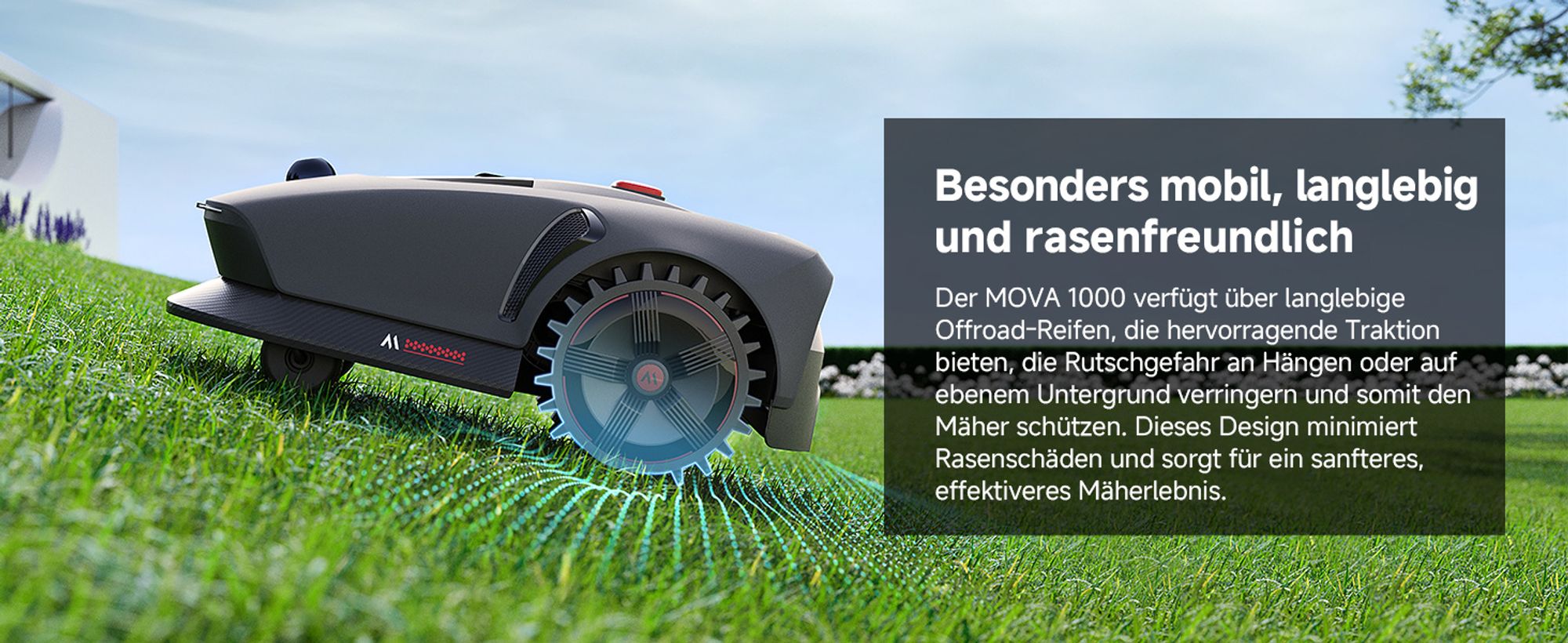 MOVA 1000 Mähroboter + Garage, UltraView, kabellose Einrichtung, bis 1000㎡, präzise Kartierung, smarte Hindernisvermeidung, App-Steuerung