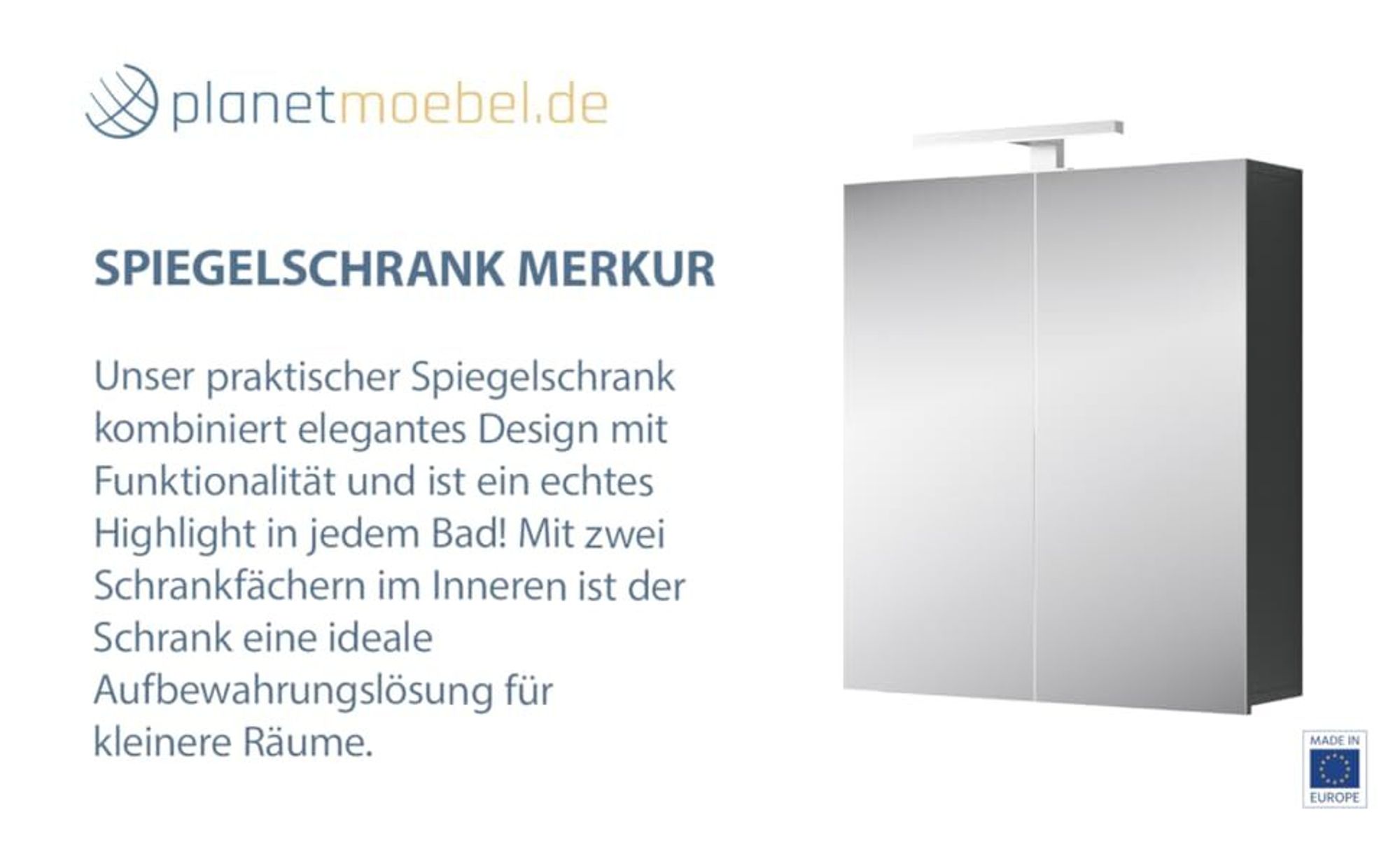 Planetmöbel Merkur Spiegelschrank Bad 60 cm breit Badschrank hängend mit Spiegel, anthrazit, mit LED-Leuchte schwarz