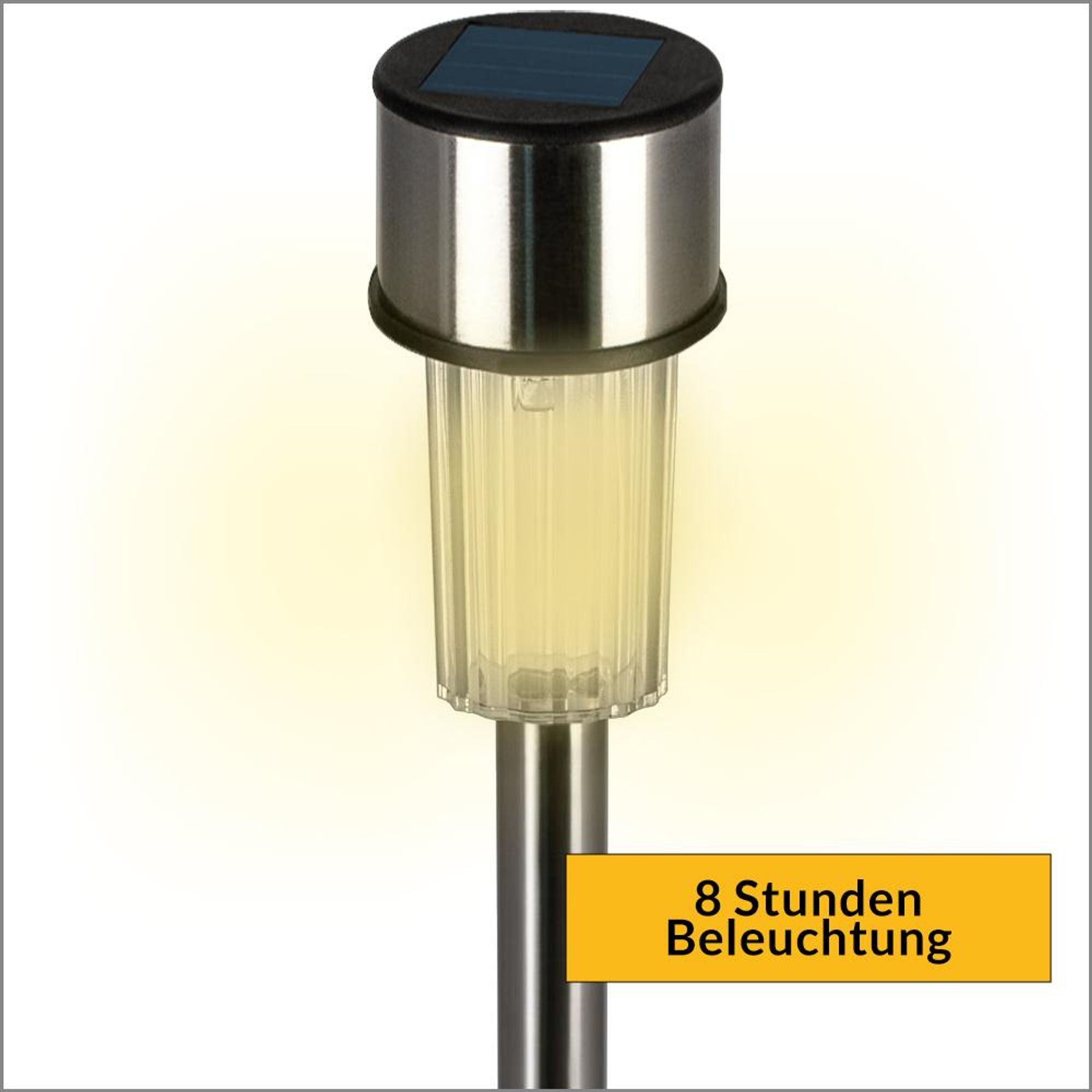 DEUBA® Solarlampe für Außen 8er Set LED Wetterfest IP44 Dämmerungssensor Erdspieß Edelstahl Weiß Solar Garten Leuchte Außenleuchte Balkon Deko