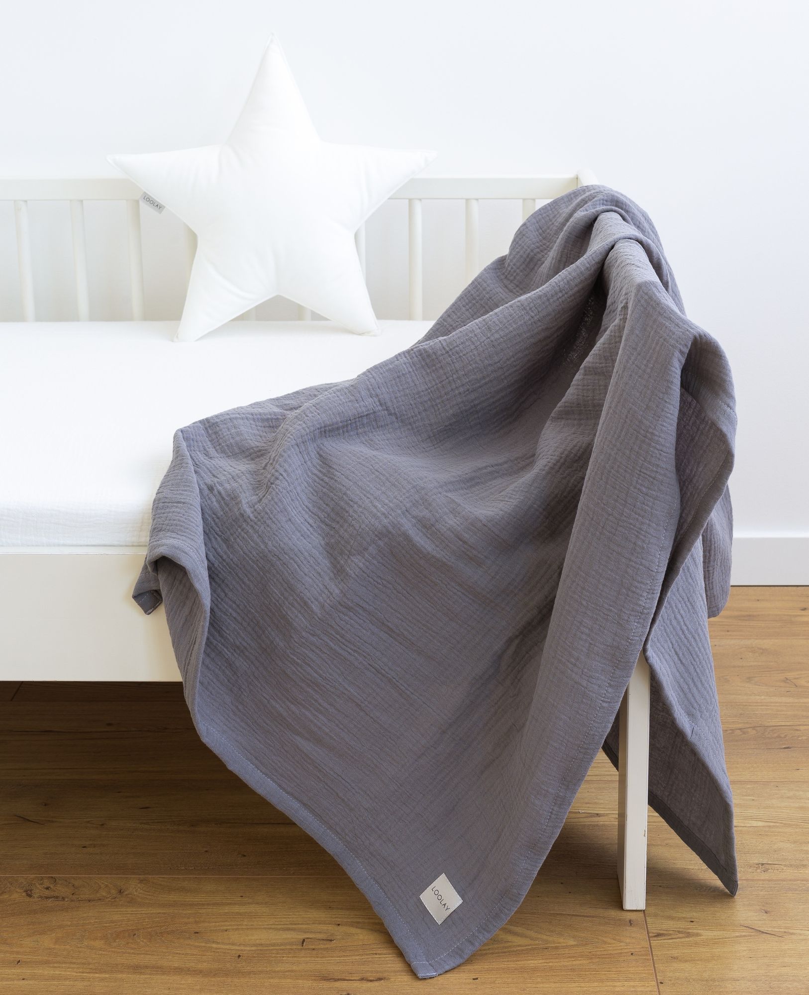 Musselin Decke 120x120 cm GRAU – EINLAGIG 100% Baumwolle