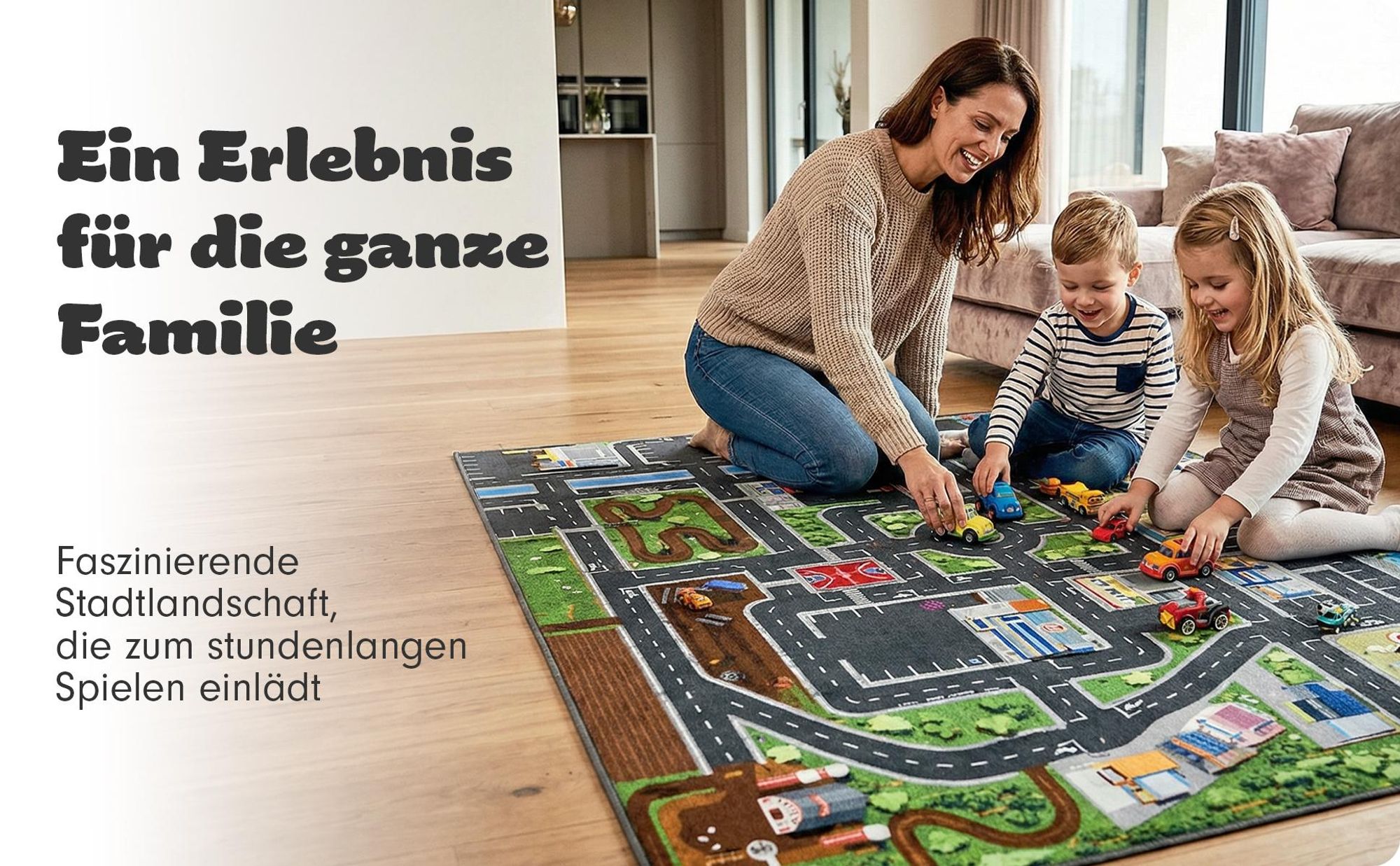 SkippiDoo Kinder Spielteppich Straßenteppich (200x160 cm) - rutschfest & -zertifziert - Teppich Jungen & Mädchen Kinderzimmer, Kinderteppich