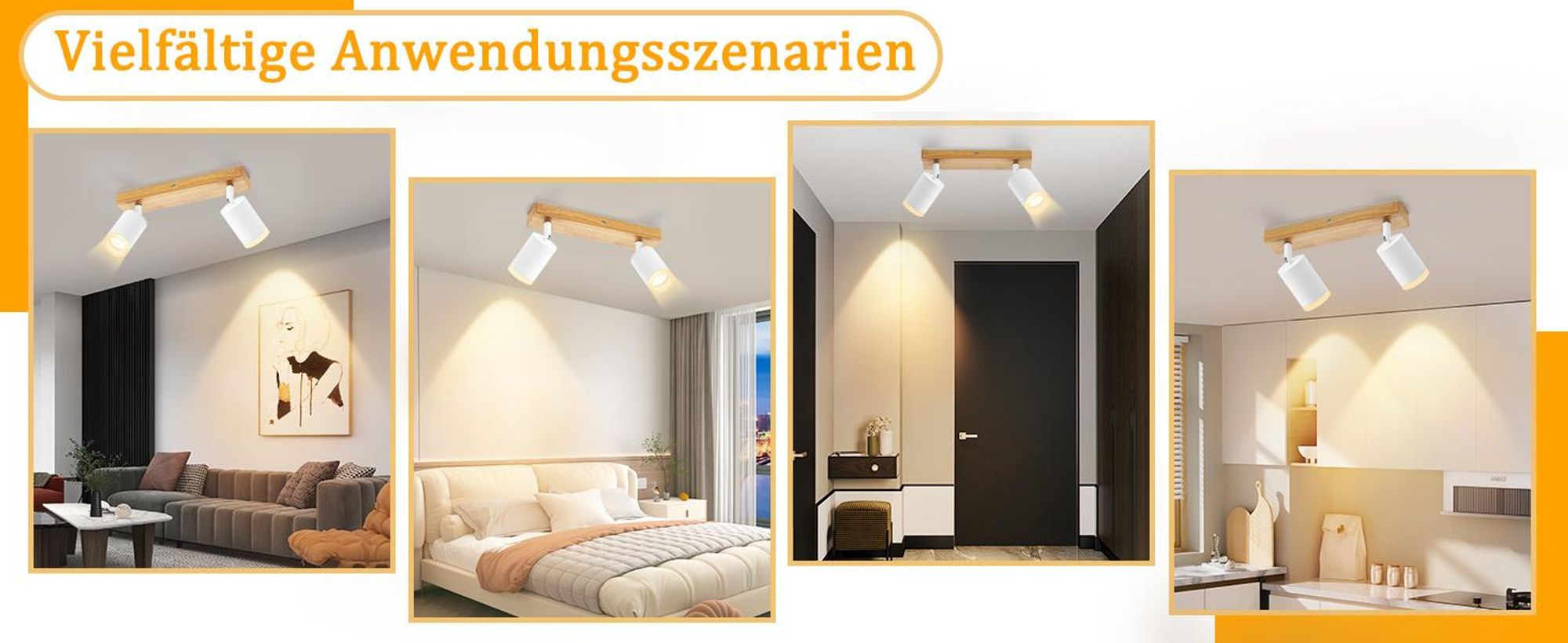 ZMH Deckenstrahler 2 Flammig Weiss Küchenlampe Holz GU10 Wandstrahler 350°Drehbar Vintage Flur Strahler Industrial Retro Ohne Leuchtmittel