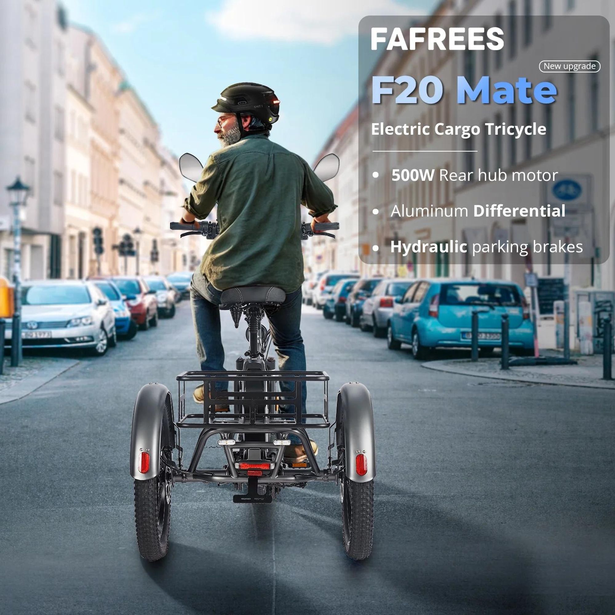 FAFREES F20 Elektrická Tříkolka - Baterie 48V23.45AH 20 Palcové Pneumatiky Sedadlo s Opěrkou - Šedomodrá