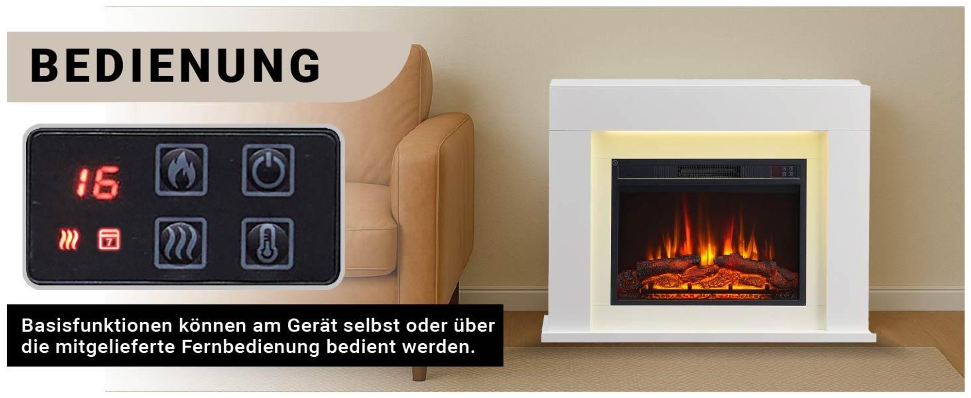 Elektrokamin Standkamin BALDERIA Finn Design – Heizung bis 2000 W, weiss