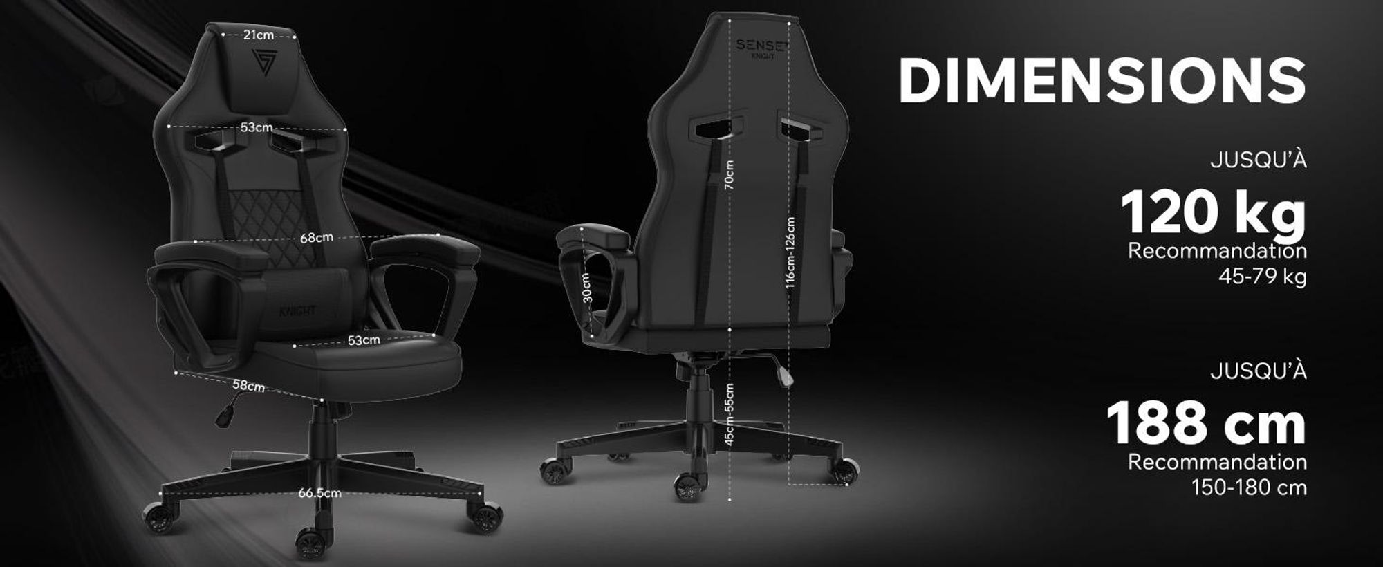 Chaise gaming SENSE7 Knight en similicuir noir-gris - Chaise de bureau ergonomique Chaise de bureau PC Chaise gaming Fonction bascule Gamer 120 kg