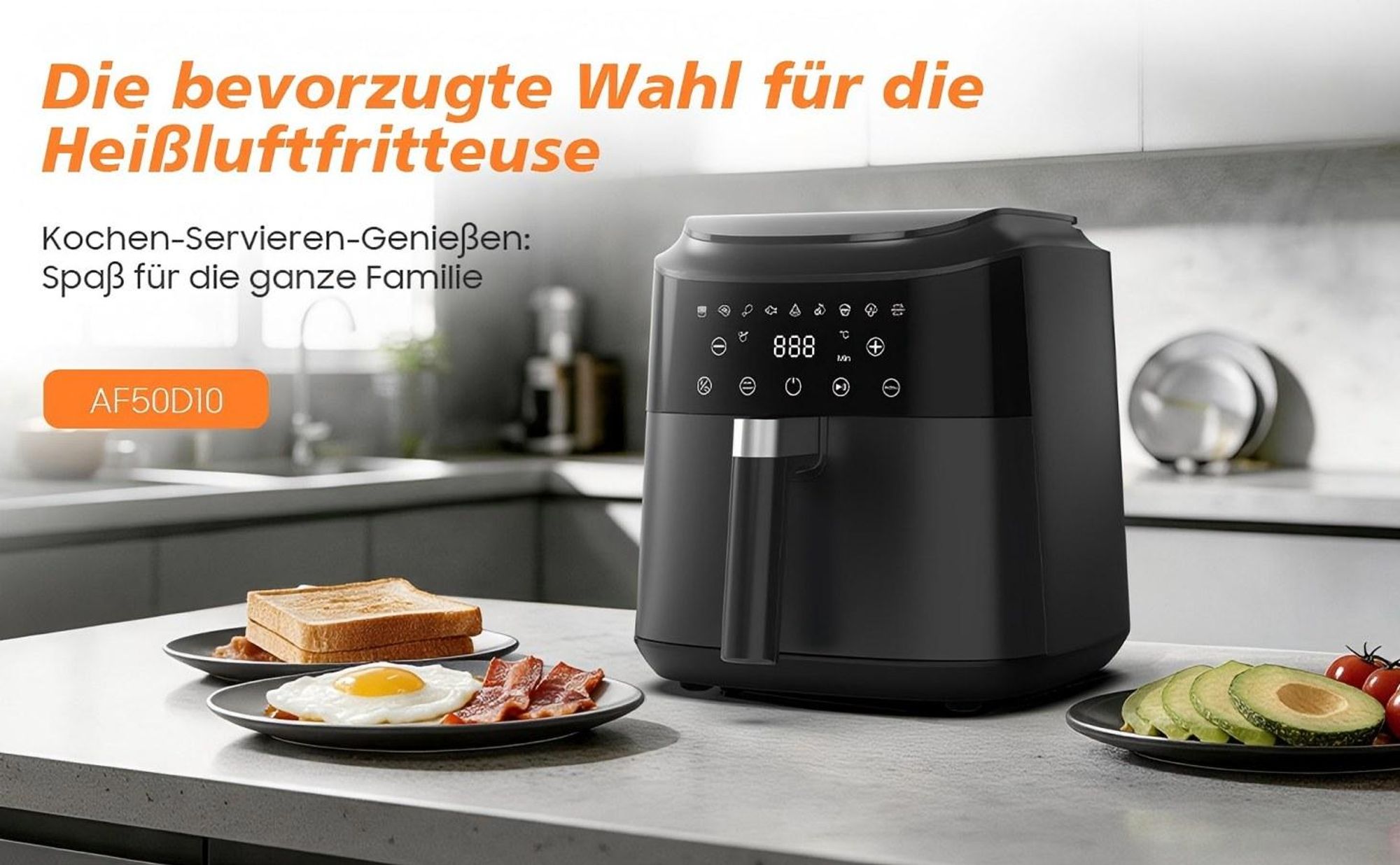 Heißluftfritteuse, 6 L Airfryer, digitaler Touchscreen, Warmhaltefunktion, Antihaftbeschichtung, Timer, schwarz, 1650 W, 40-240°C