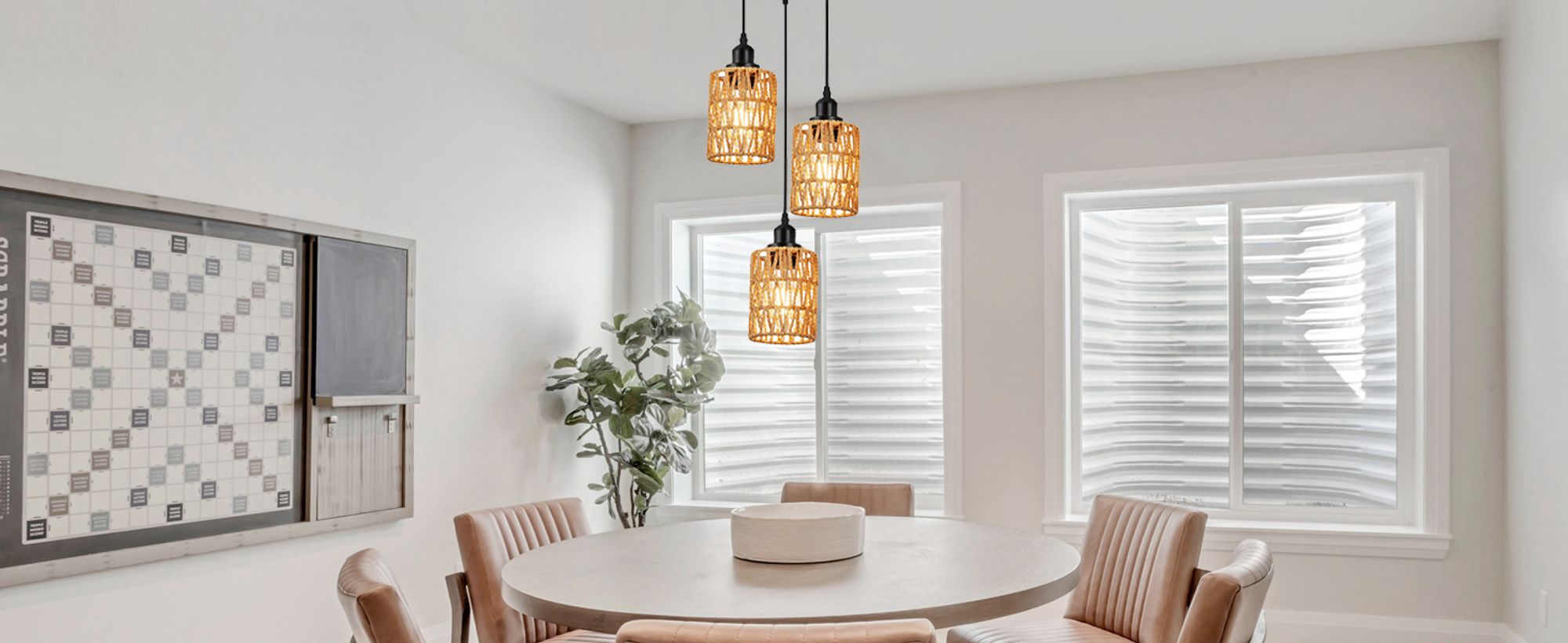 Pendelleuchte Boho Rattan Lampenschirm Hängelampe E27 3 Flammig Hängeleuchte Deckenleuchte für Esszimmer Küche Schlafzimmer Flur
