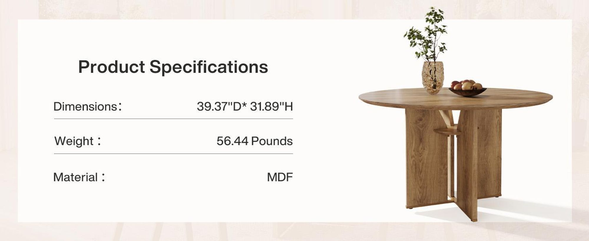Table à manger ronde Tribesigns, 100 cm Table de cuisine de style rustique avec compartiment de rangement et piètement stable en X pour salle à manger, salon et cuisine, marron