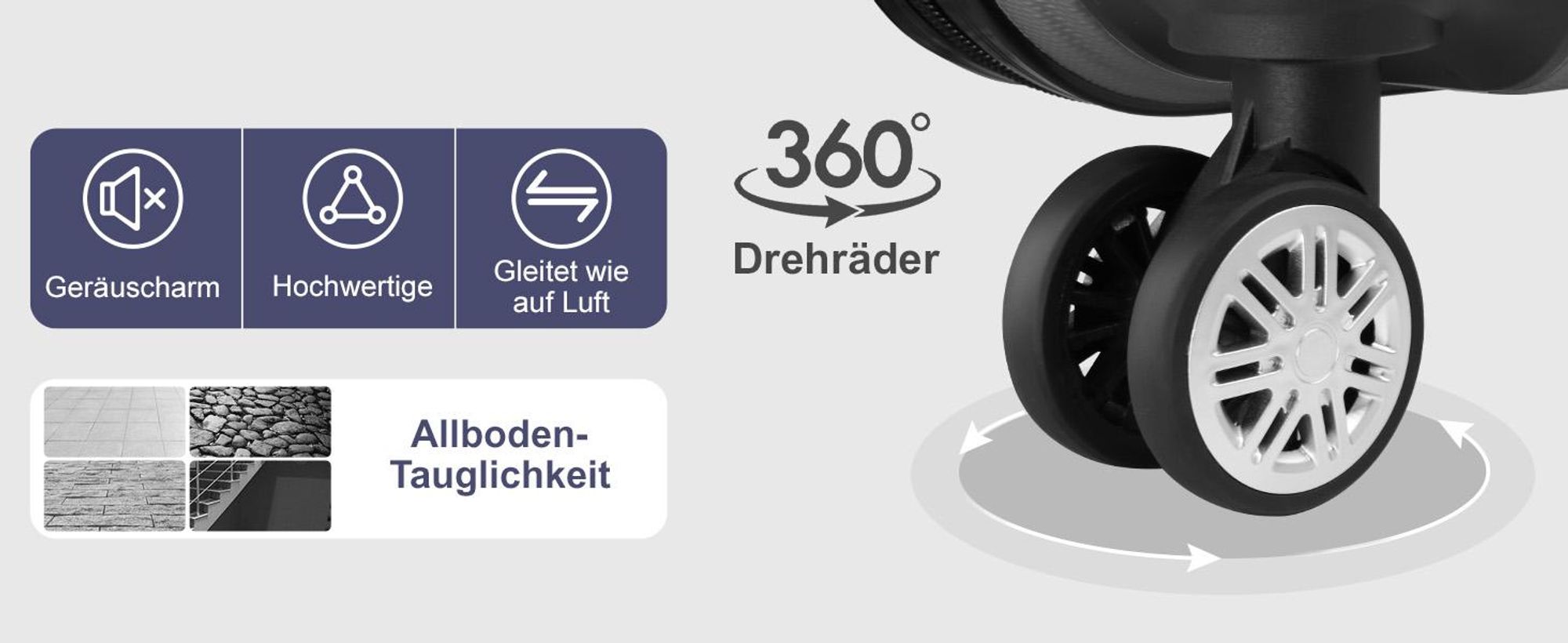 FCH Hartschalenkoffer Reisekoffer-Set Koffer-Set Trolley-Set 5 Stk. mit Längsstreifen ABS, Dunkelgrau