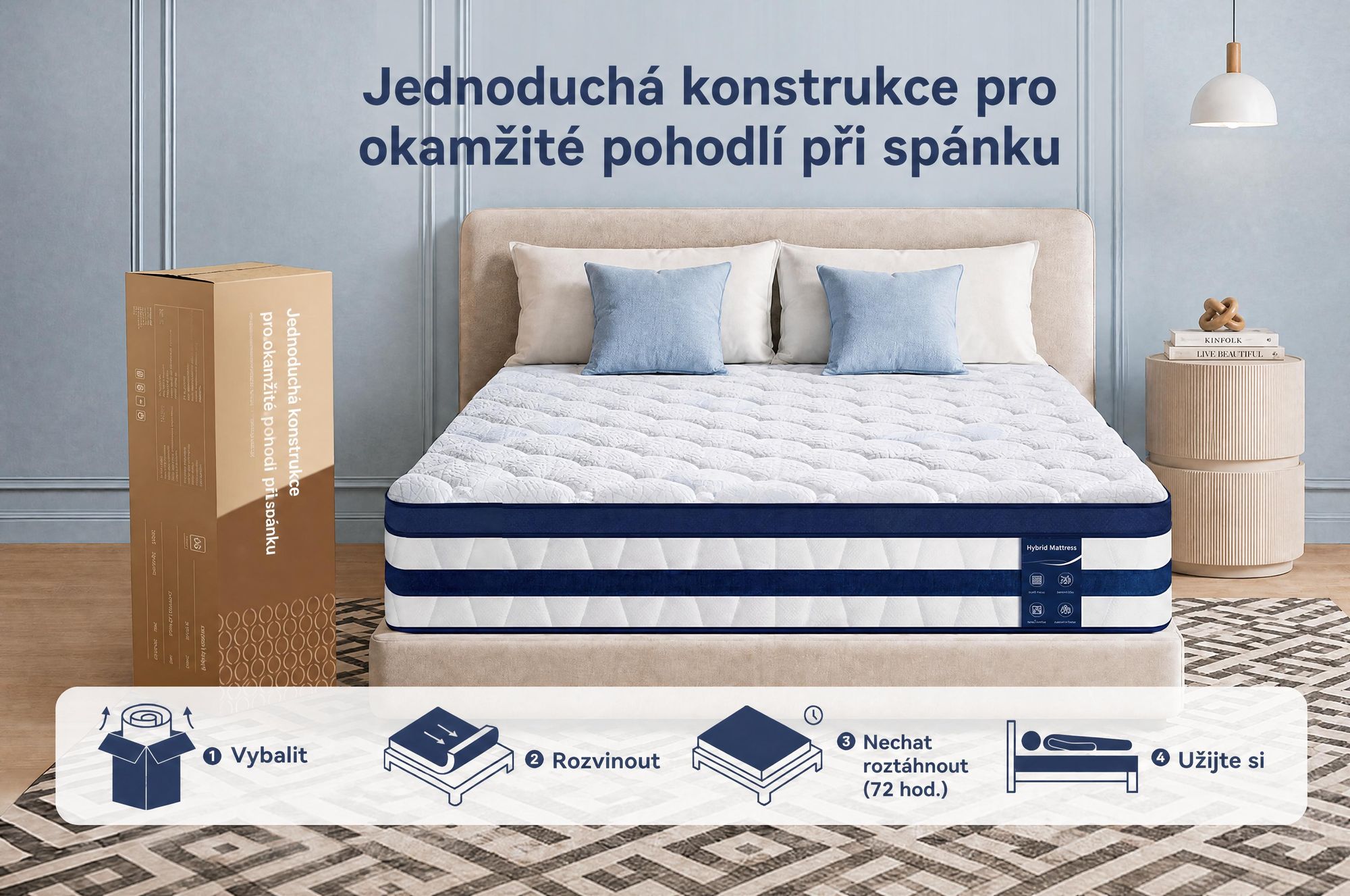 Matrace 90x200, 26 cm s integrovaným topperem, 7zónová kapsičková pružinová matrace H3/H4 – prémiový potah 420 g/m²