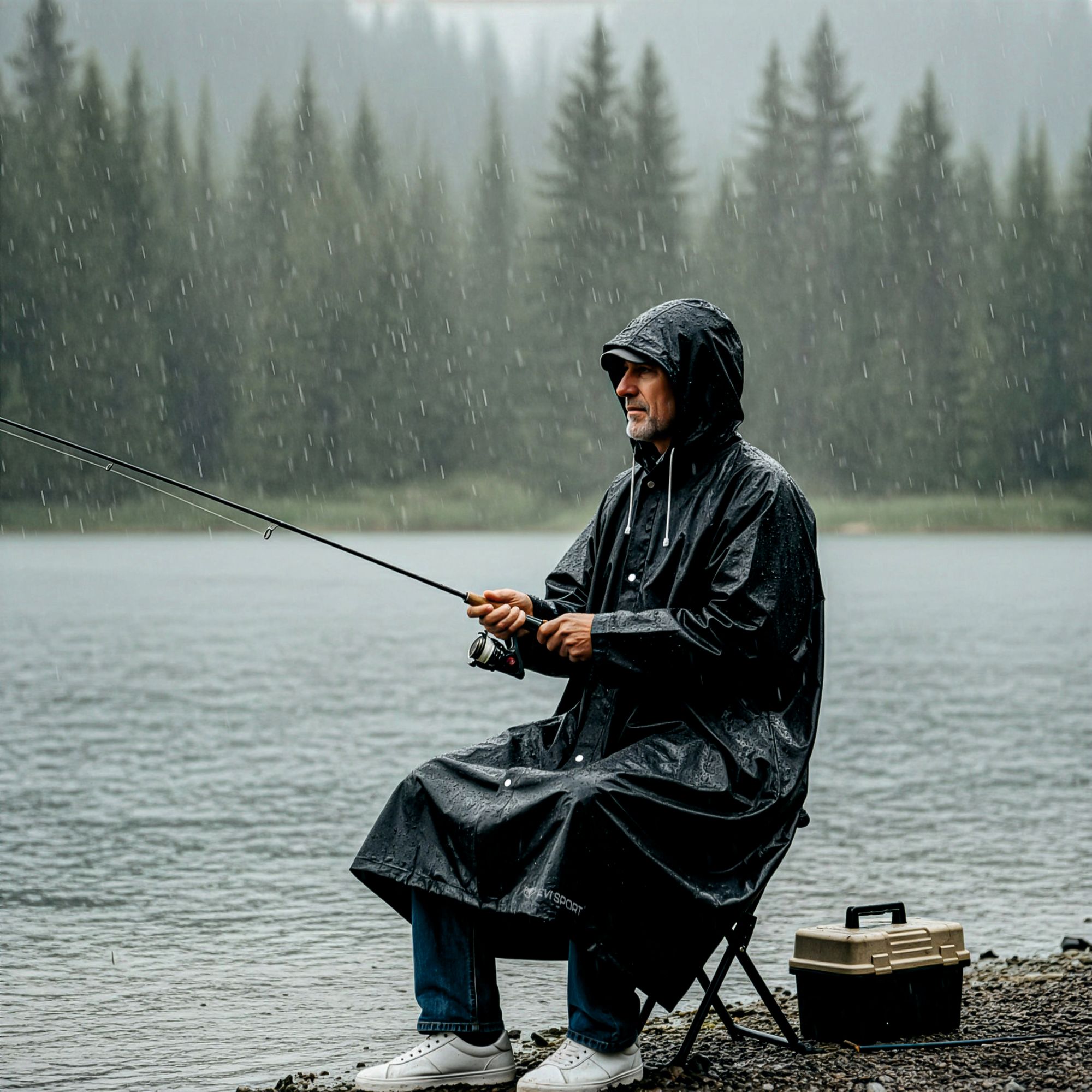 Regenponcho Damen Herren, Regenmantel Wasserdicht aus EVA, Leichter Regenschutz mit Kapuze, EVI SPORT StormGuard Black